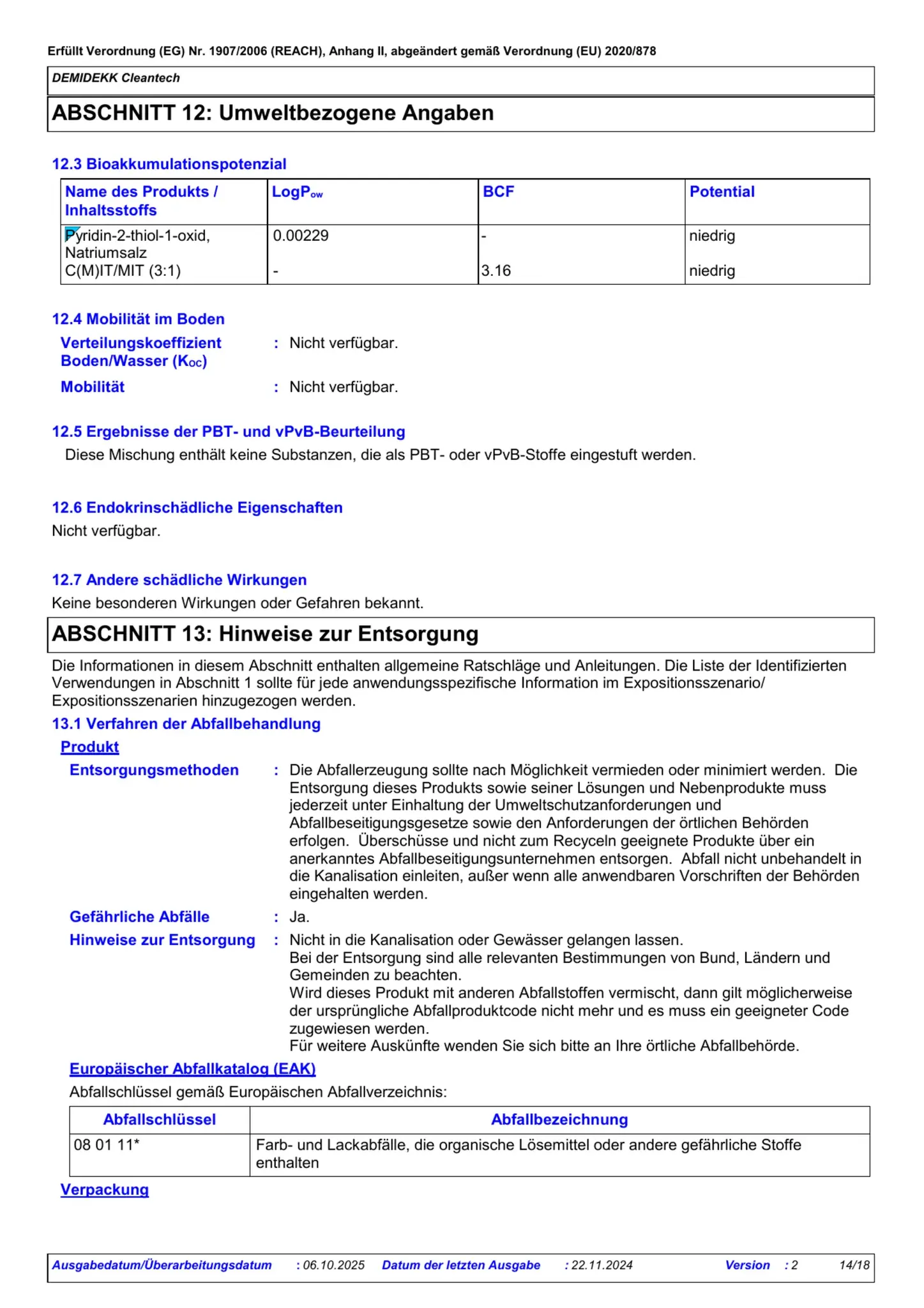 Sicherheitsdatenblatt Jotun Demidekk Cleantech Seite 14