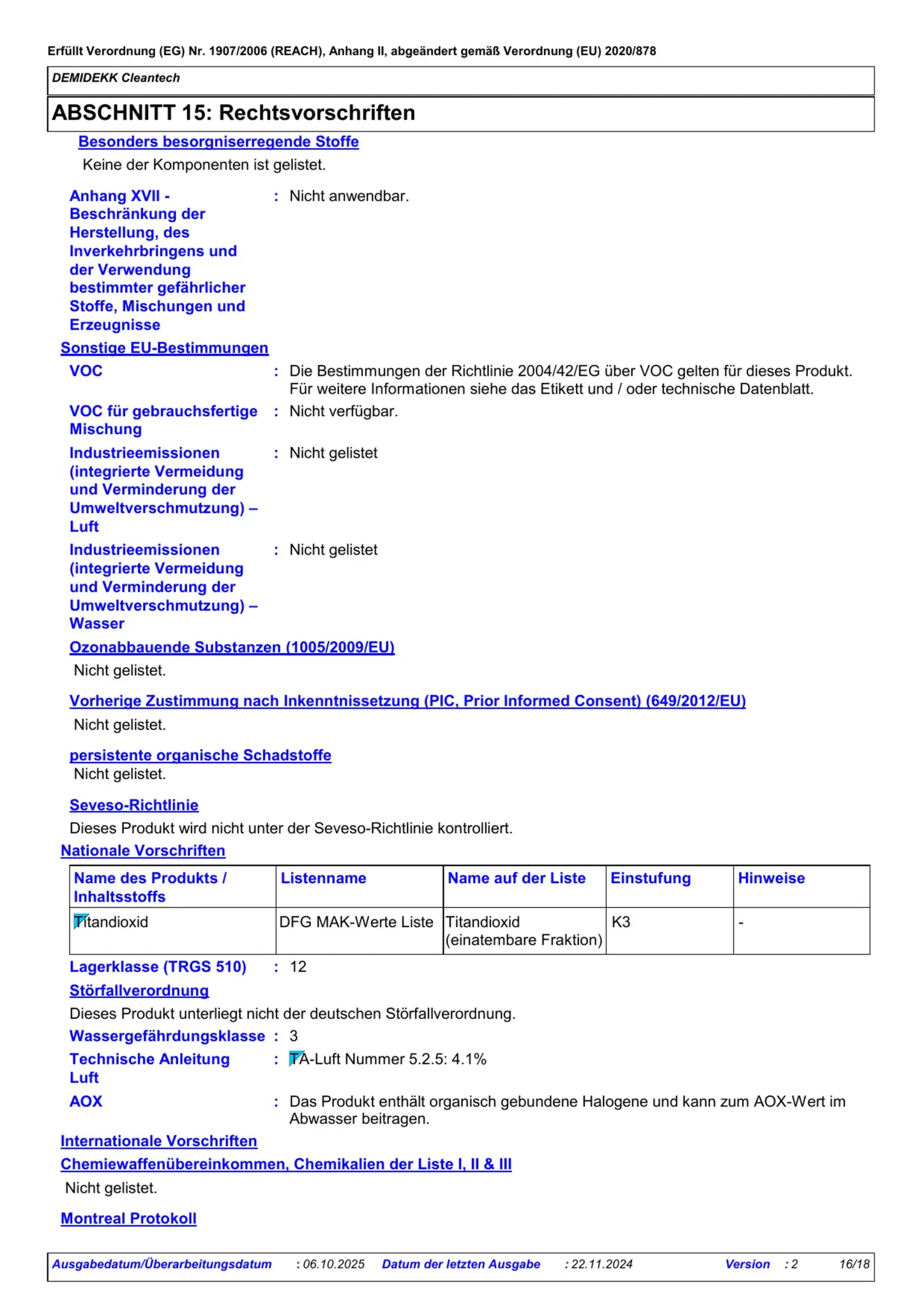 Sicherheitsdatenblatt Jotun Demidekk Cleantech Seite 16