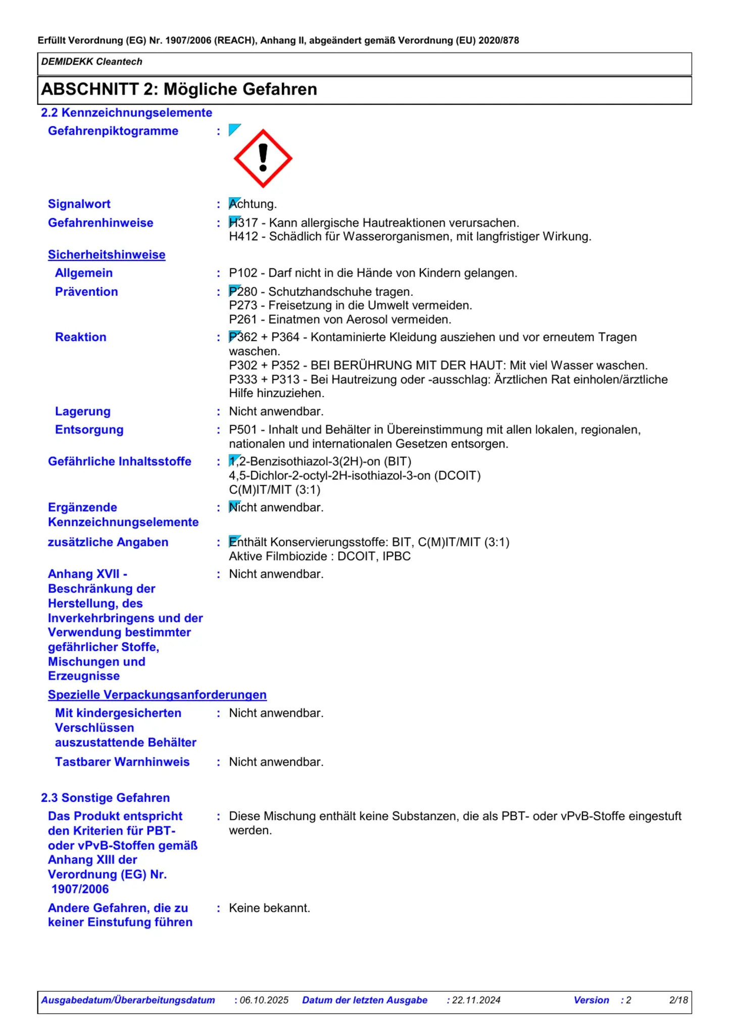 Sicherheitsdatenblatt Jotun Demidekk Cleantech Seite 2