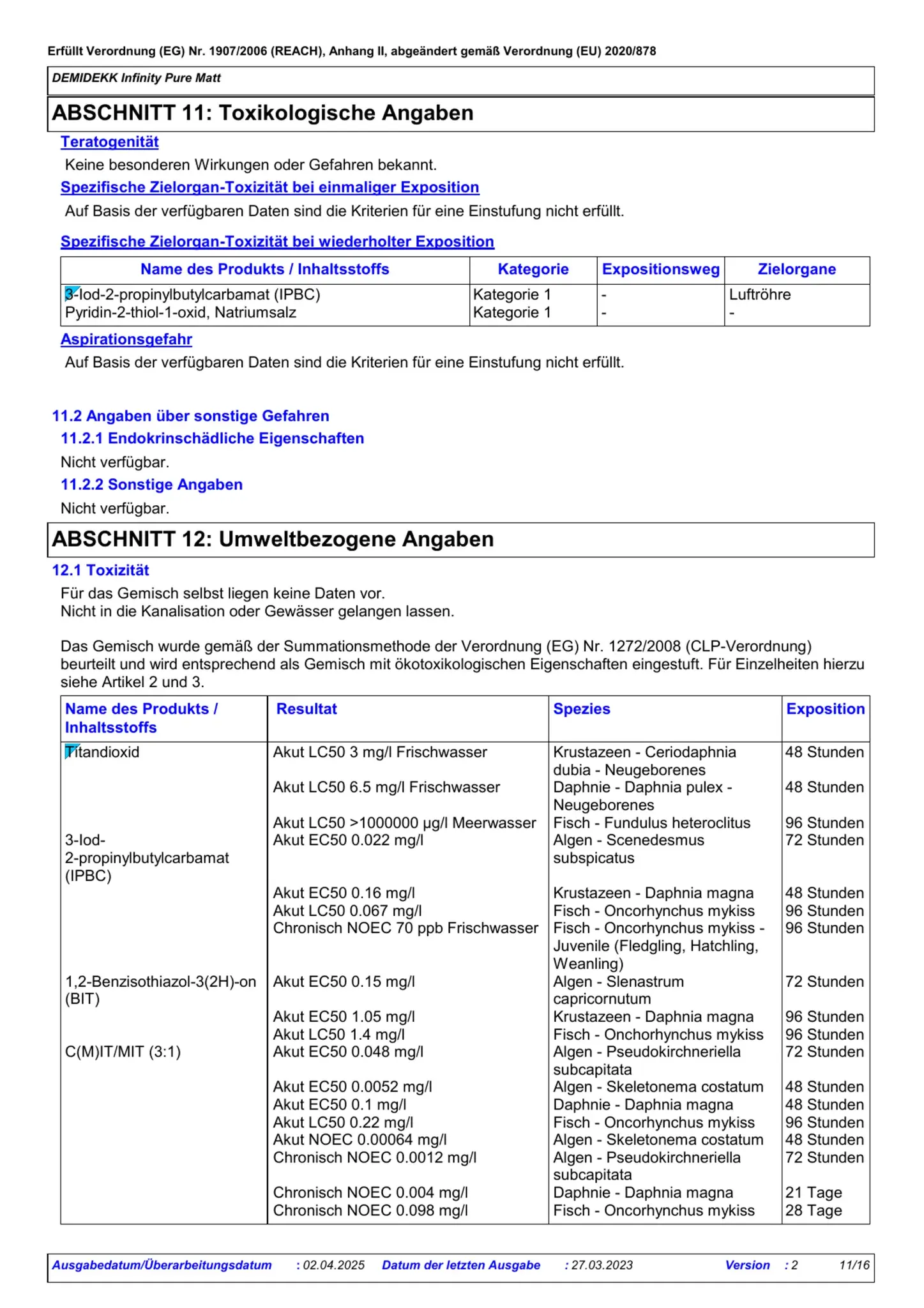 Sicherheitsdatenblatt Jotun Demidekk Infinity Pure Matt Seite 11