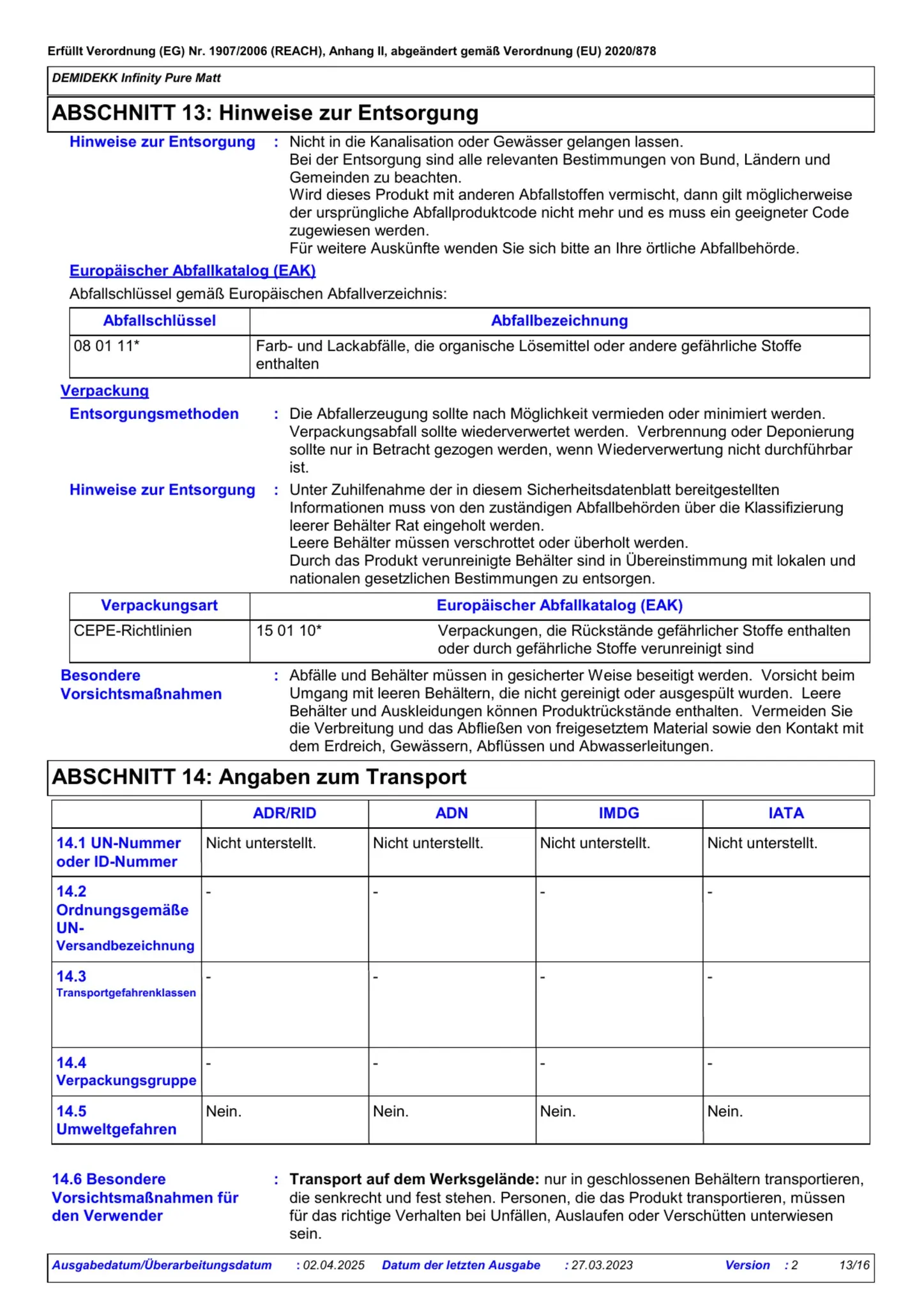Sicherheitsdatenblatt Jotun Demidekk Infinity Pure Matt Seite 13