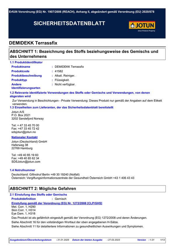 Demidekk Terrassfix — Sicherheitsdatenblatt