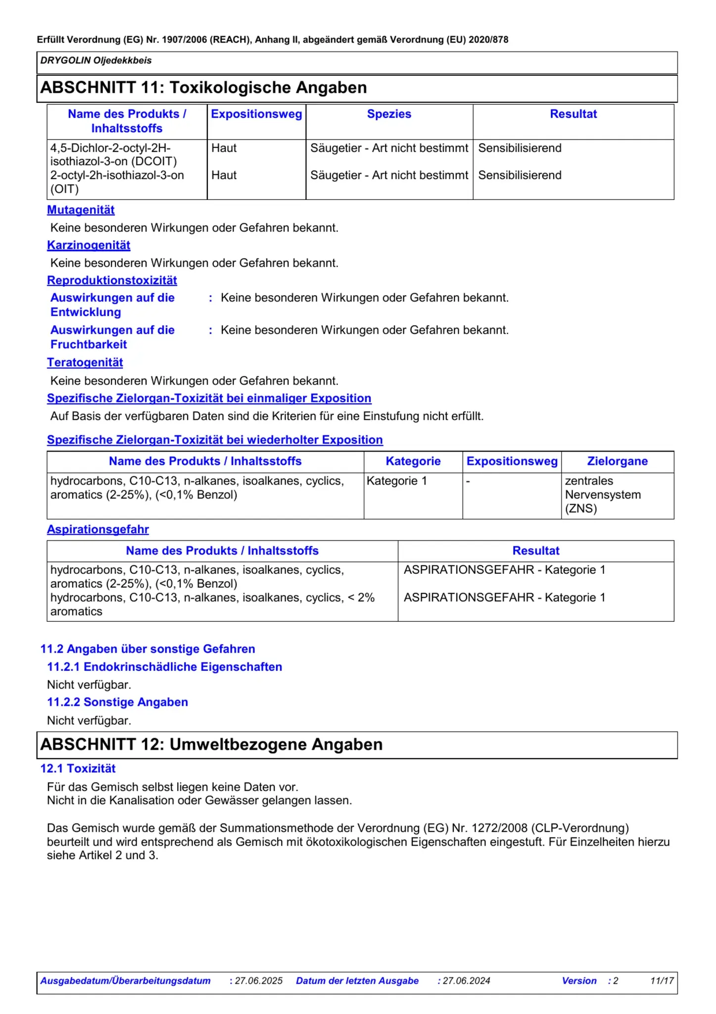 Sicherheitsdatenblatt Jotun Drygolin Oljedekkbeis Seite 11