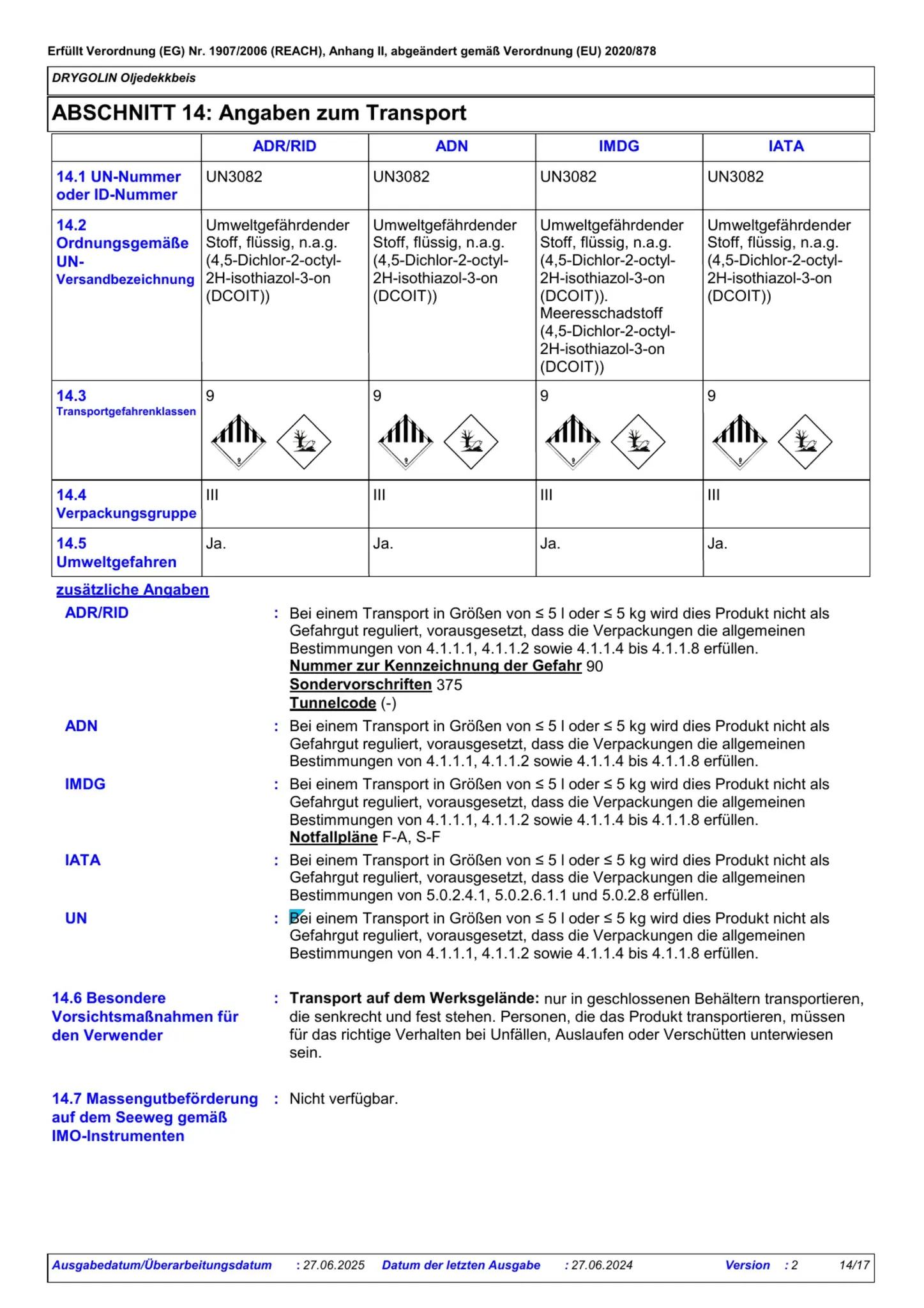 Sicherheitsdatenblatt Jotun Drygolin Oljedekkbeis Seite 14