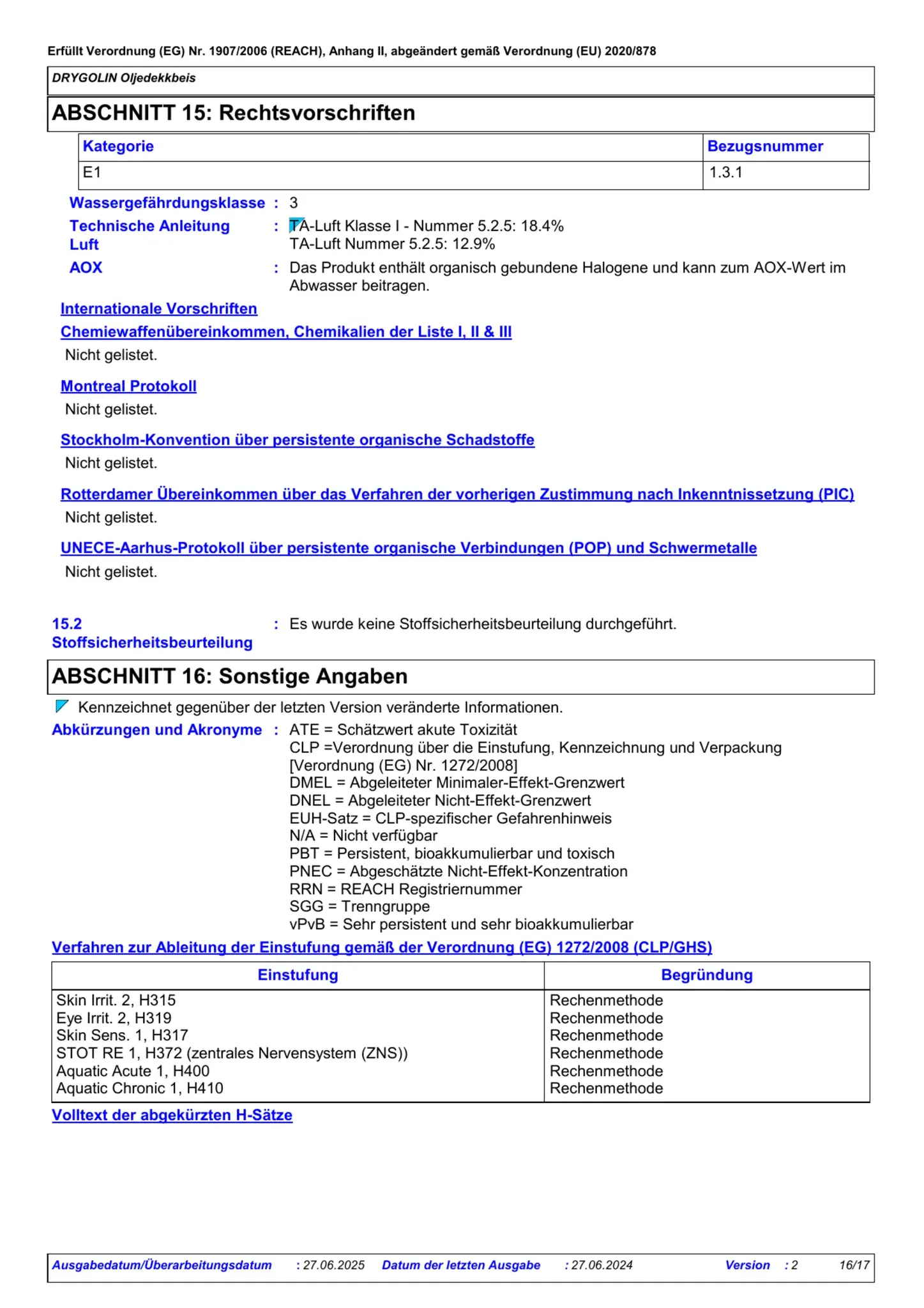Sicherheitsdatenblatt Jotun Drygolin Oljedekkbeis Seite 16