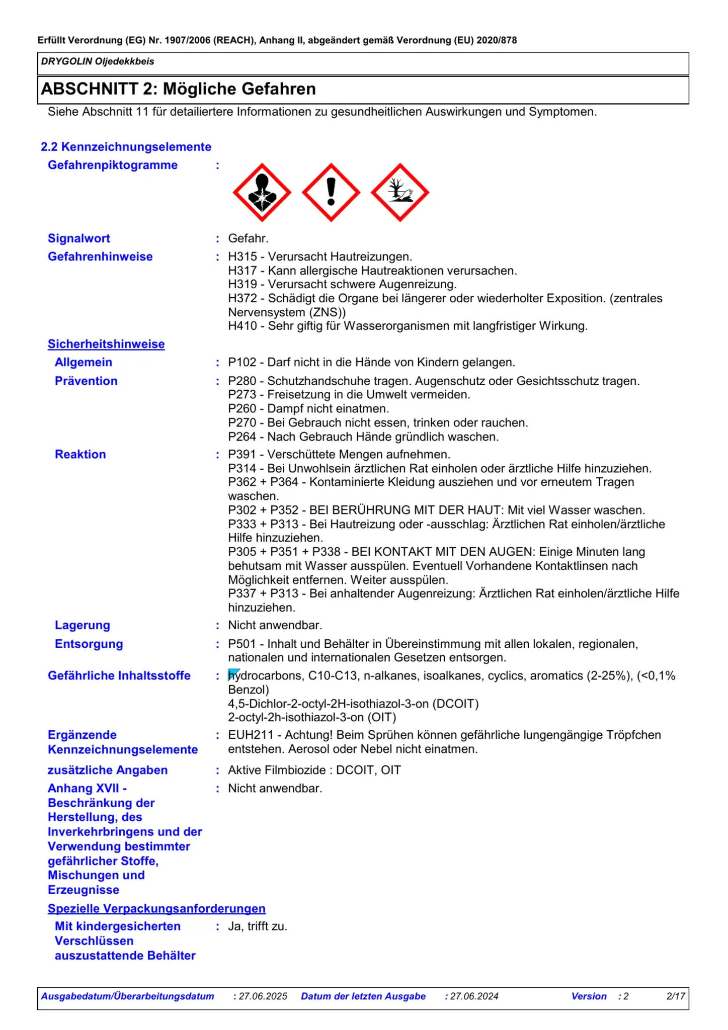 Sicherheitsdatenblatt Jotun Drygolin Oljedekkbeis Seite 2