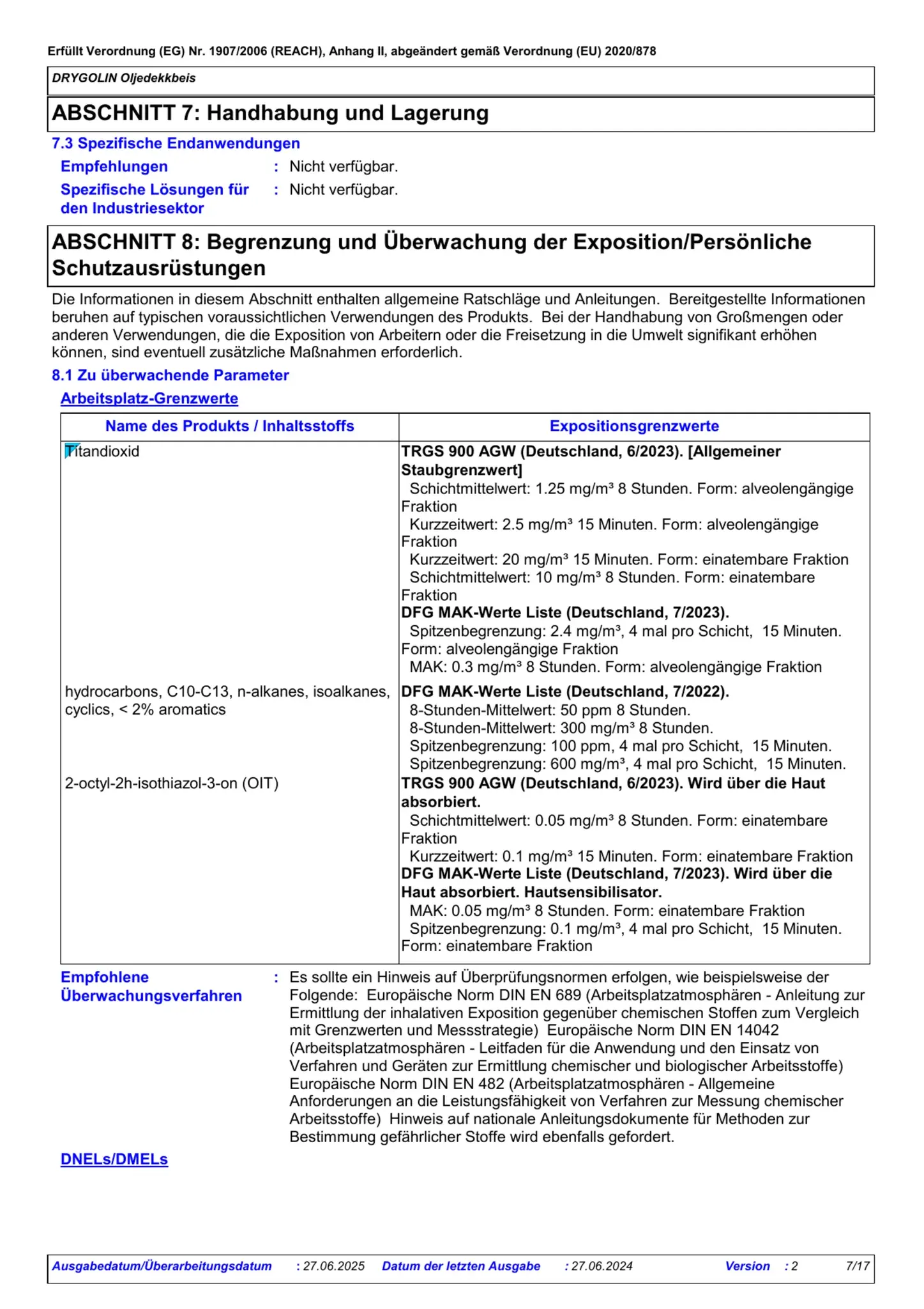 Sicherheitsdatenblatt Jotun Drygolin Oljedekkbeis Seite 7