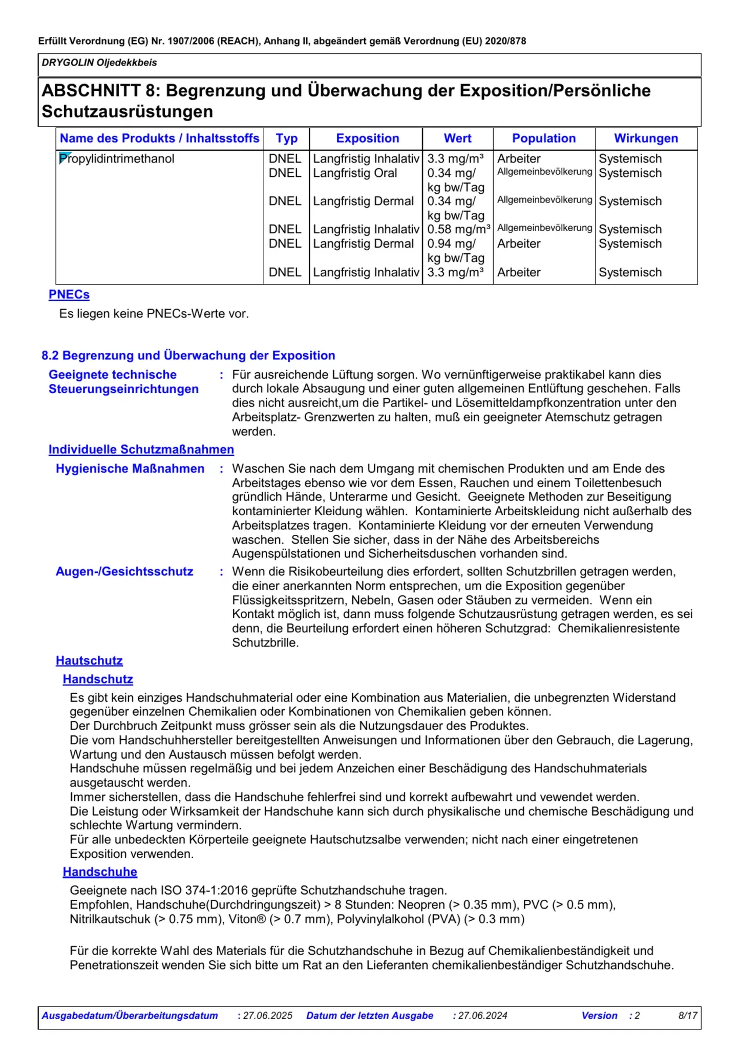 Sicherheitsdatenblatt Jotun Drygolin Oljedekkbeis Seite 8