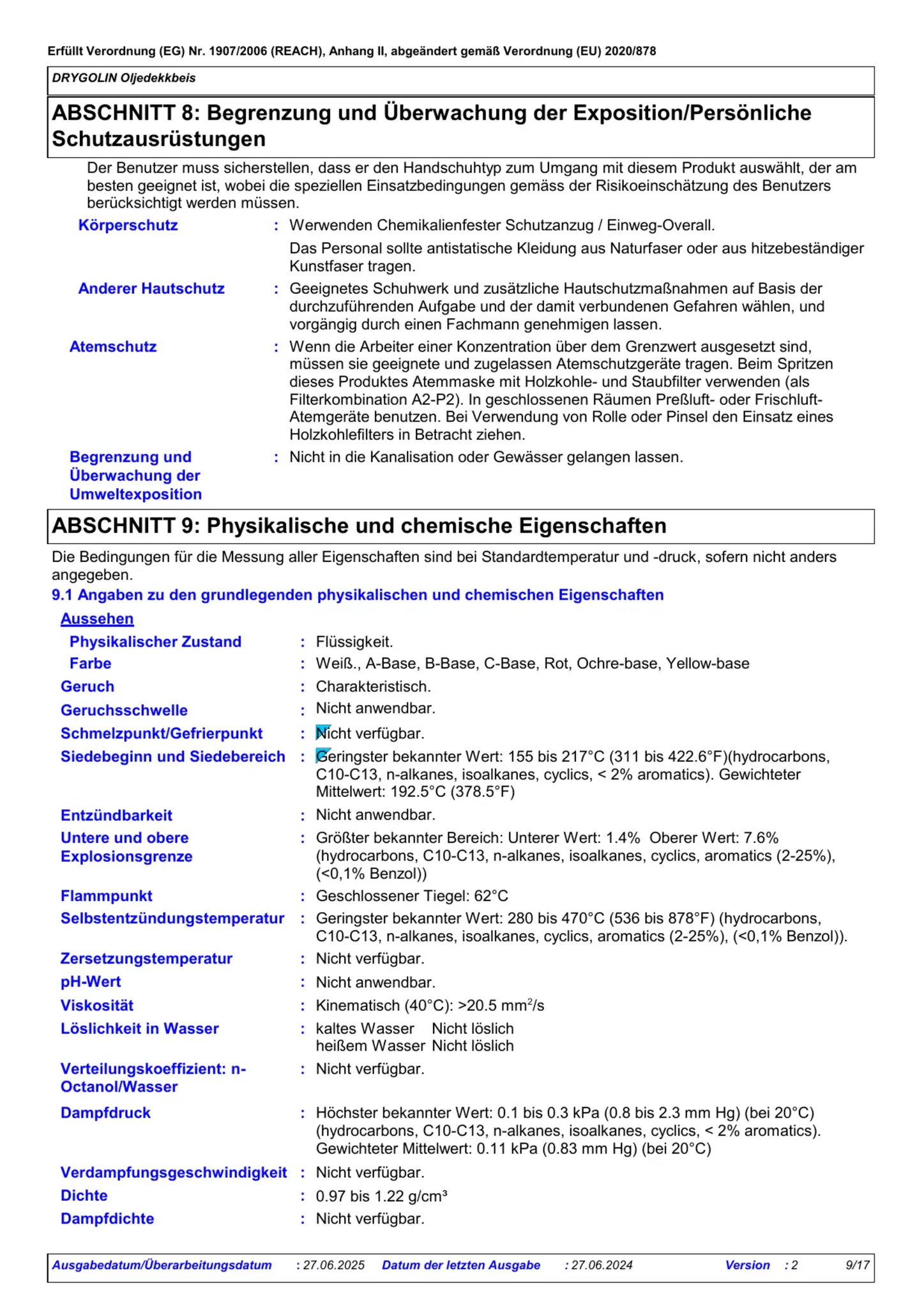 Sicherheitsdatenblatt Jotun Drygolin Oljedekkbeis Seite 9