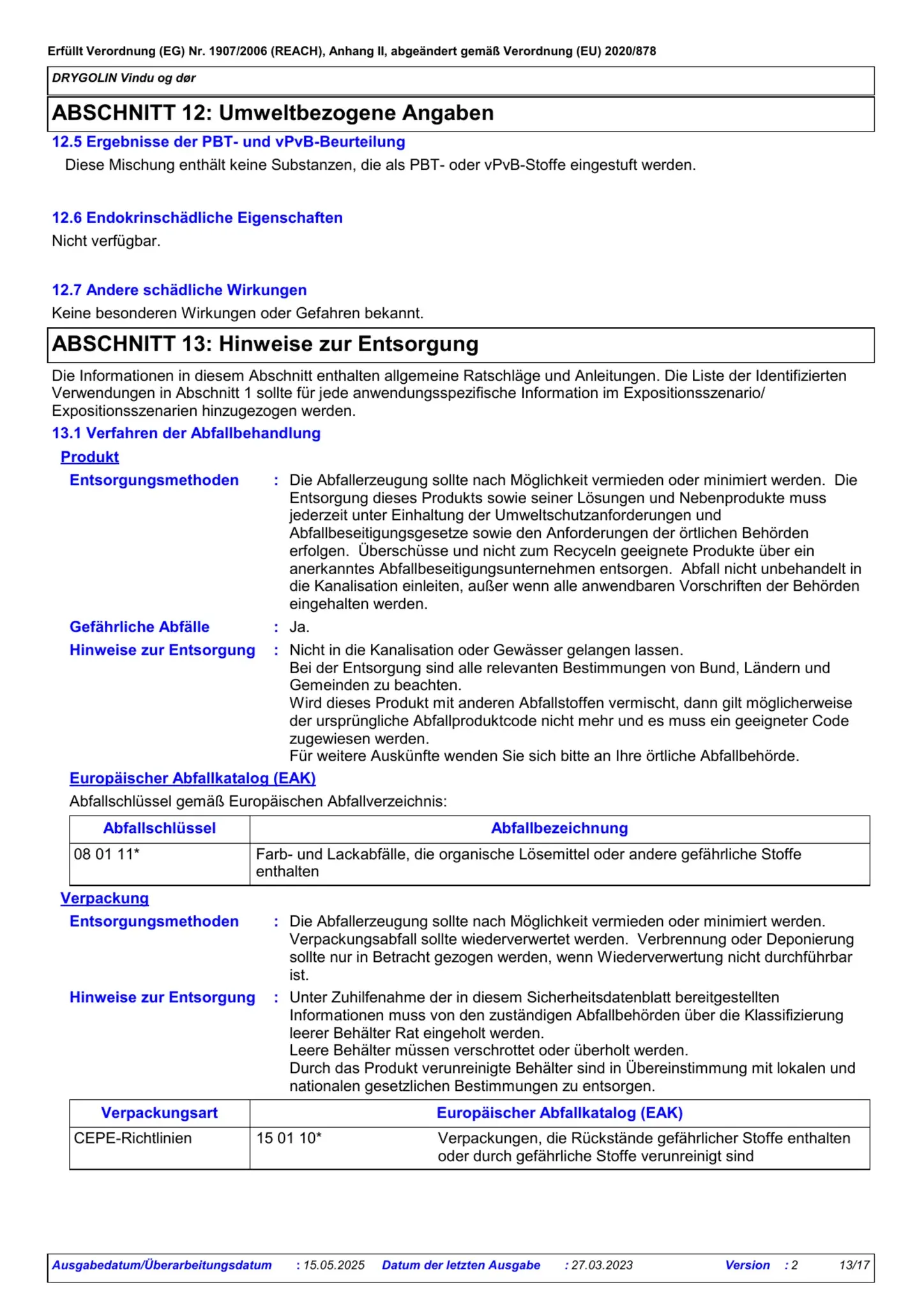 Sicherheitsdatenblatt Jotun Drygolin Vindu og Dør Seite 13