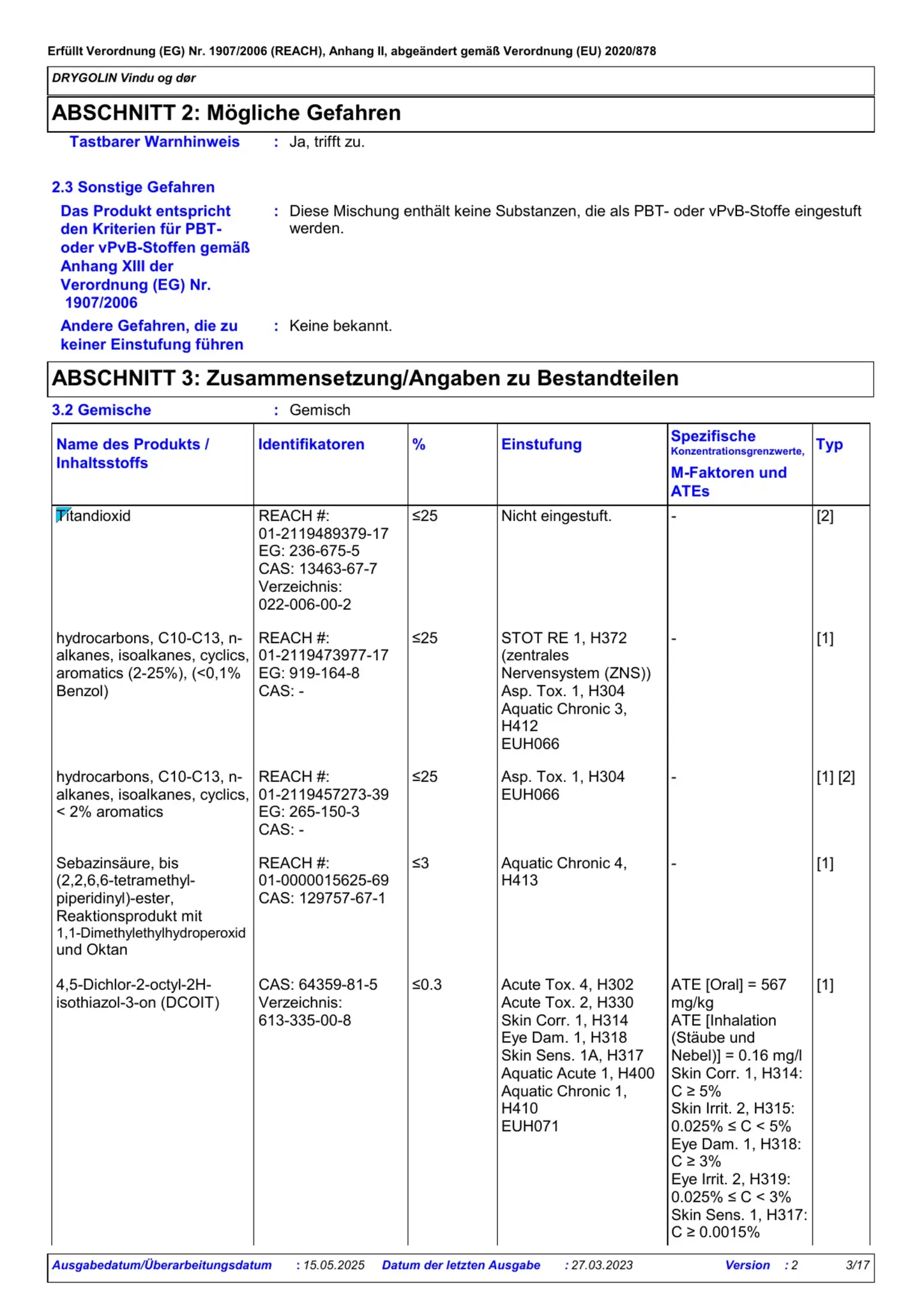 Sicherheitsdatenblatt Jotun Drygolin Vindu og Dør Seite 3