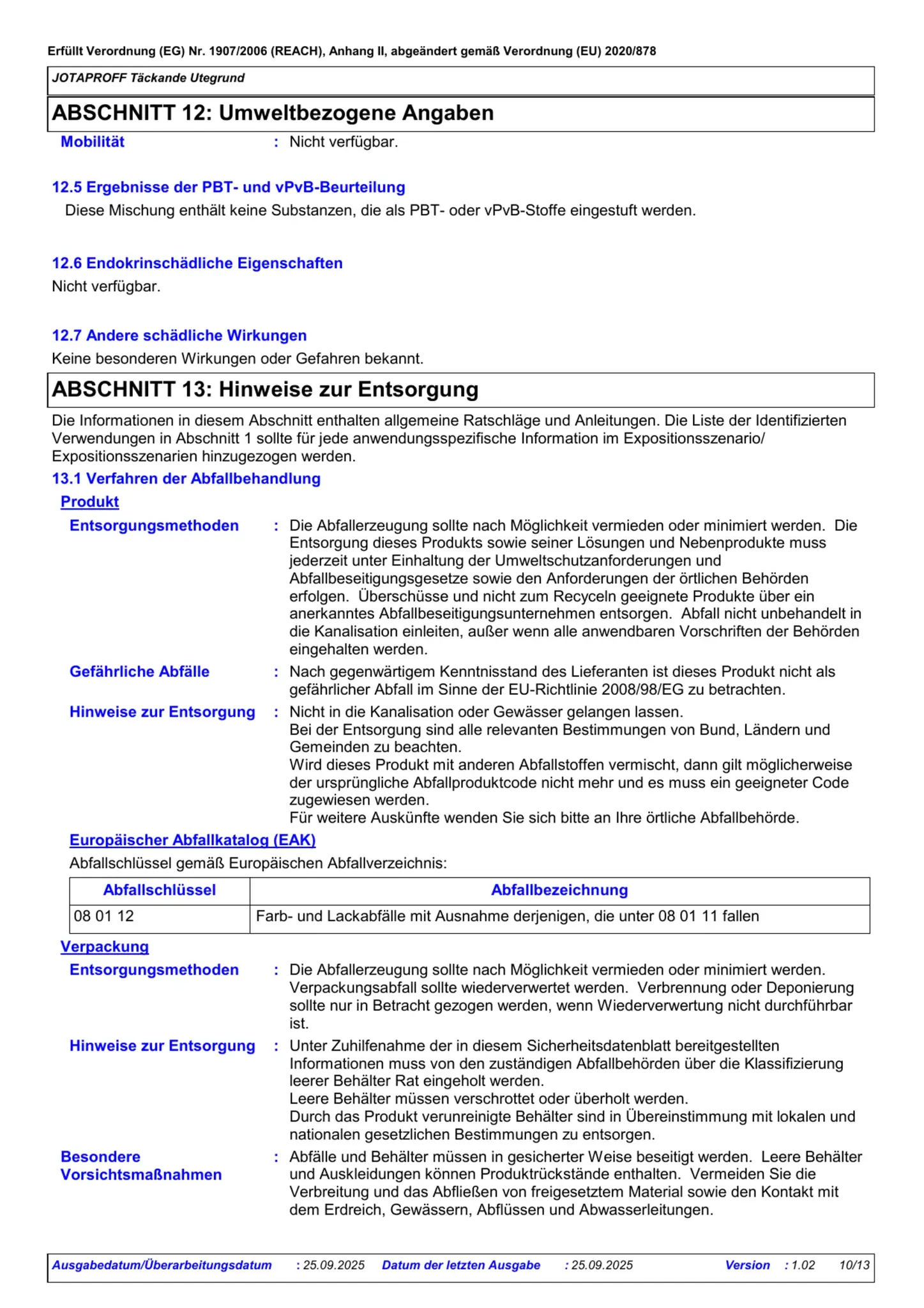 Sicherheitsdatenblatt Jotun Jotaproff Täckande Utegrund Seite 10