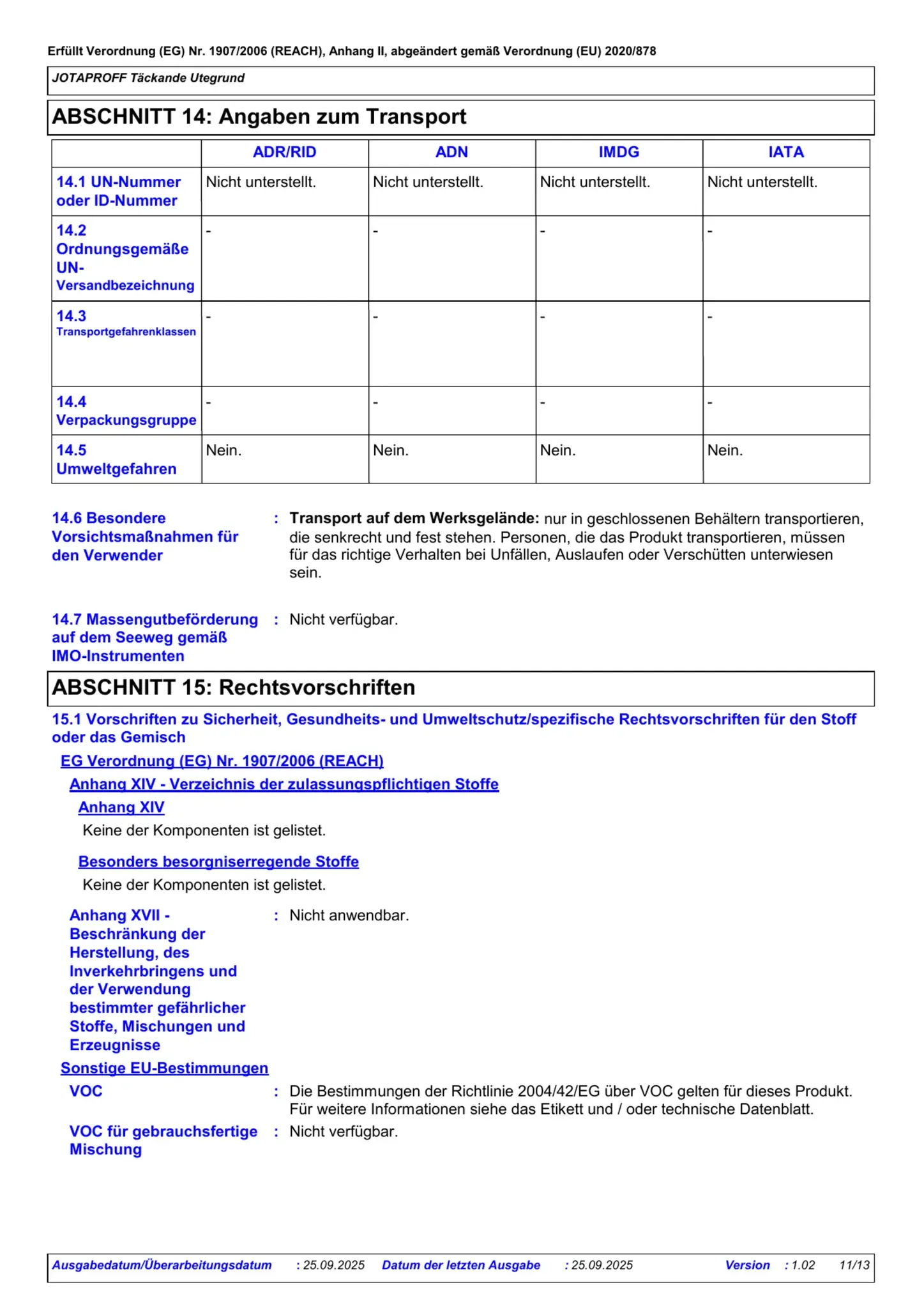 Sicherheitsdatenblatt Jotun Jotaproff Täckande Utegrund Seite 11