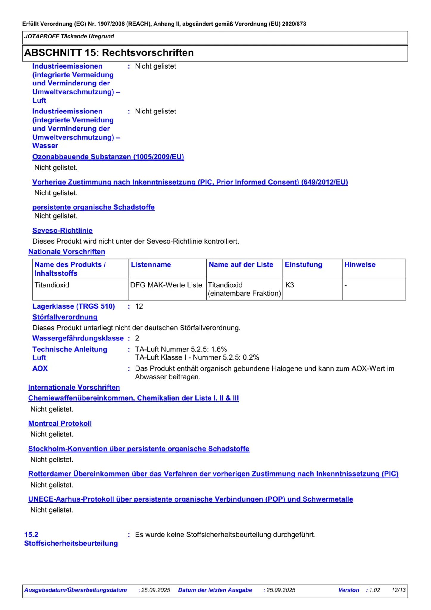 Sicherheitsdatenblatt Jotun Jotaproff Täckande Utegrund Seite 12