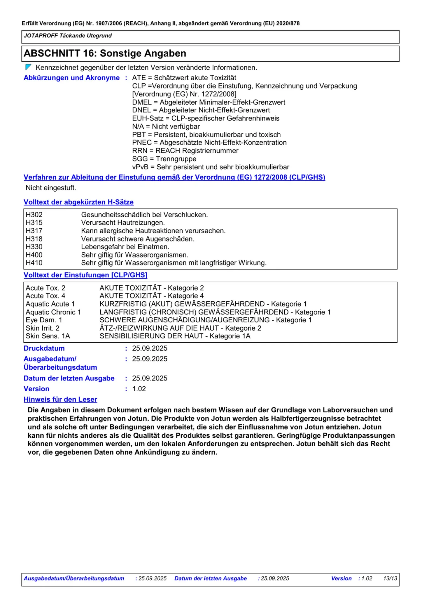 Sicherheitsdatenblatt Jotun Jotaproff Täckande Utegrund Seite 13