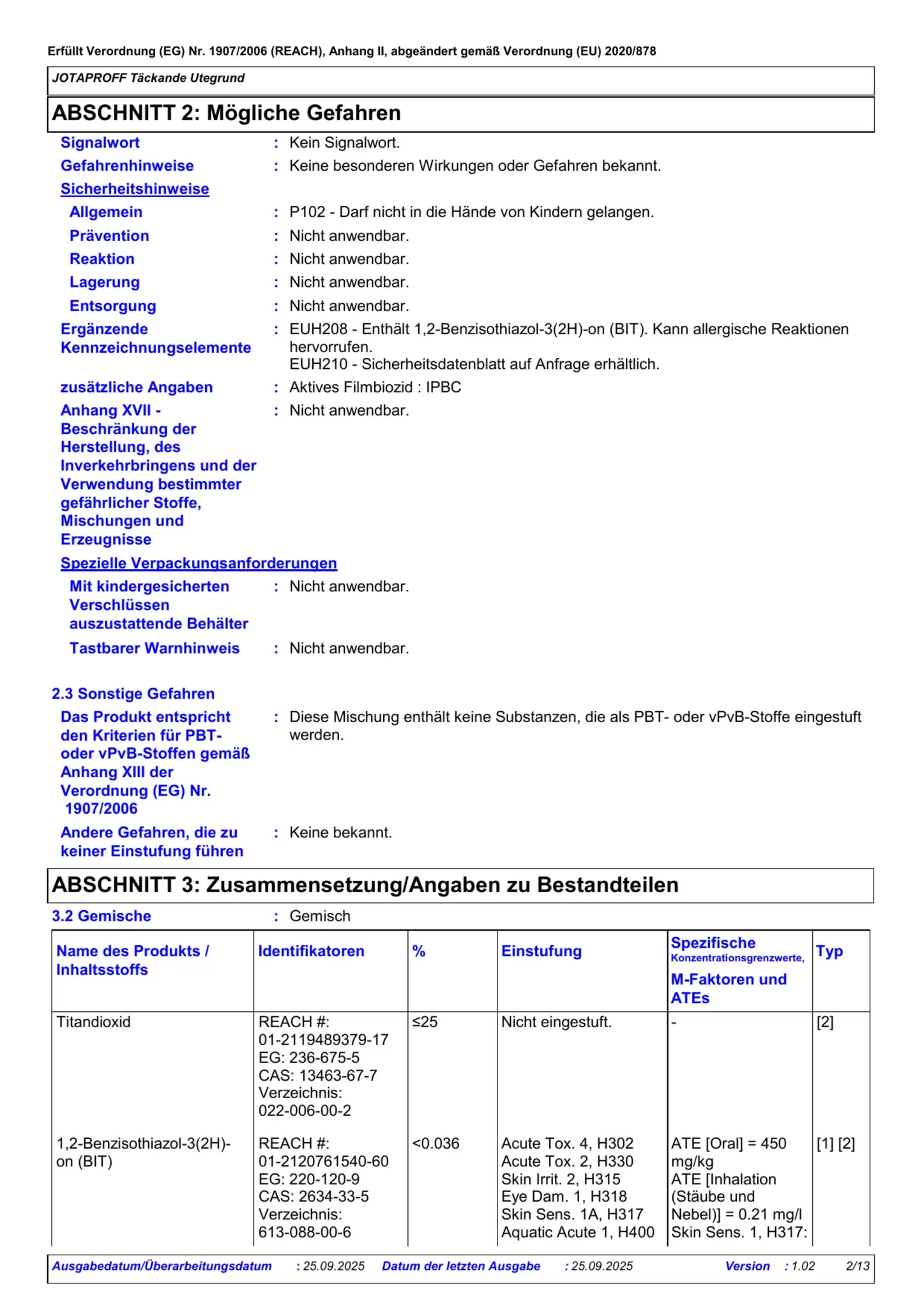 Sicherheitsdatenblatt Jotun Jotaproff Täckande Utegrund Seite 2