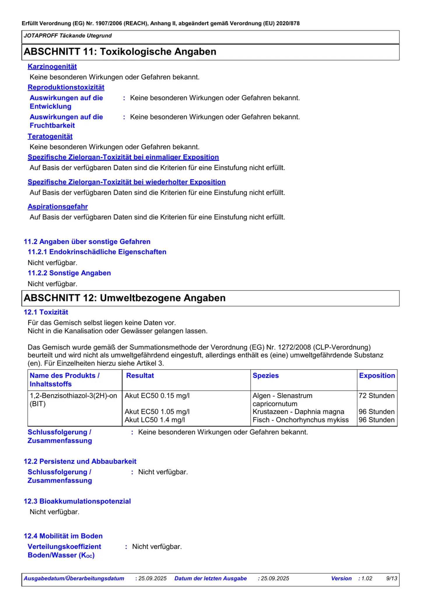 Sicherheitsdatenblatt Jotun Jotaproff Täckande Utegrund Seite 9