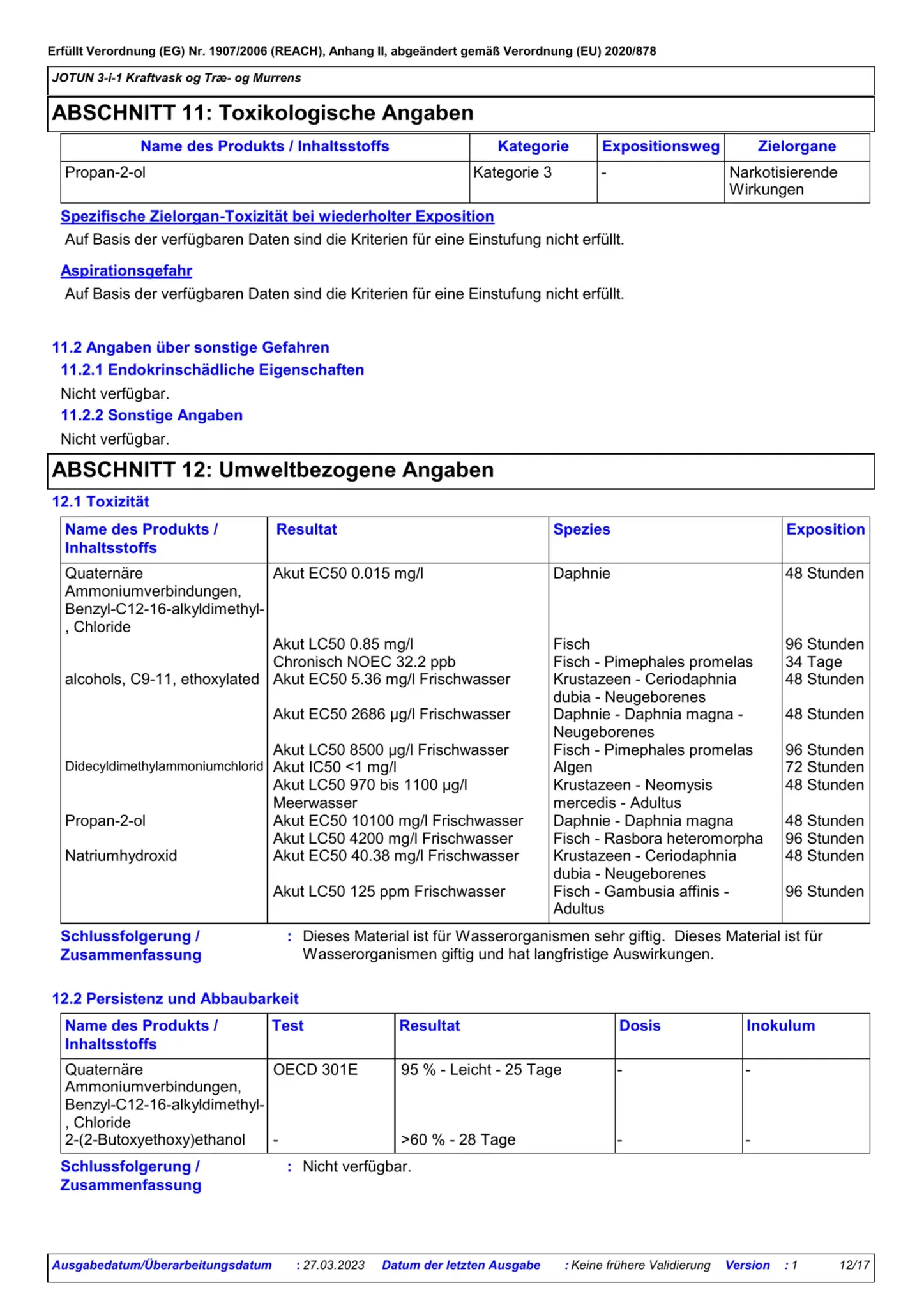 Sicherheitsdatenblatt Jotun Kraftvask Seite 12