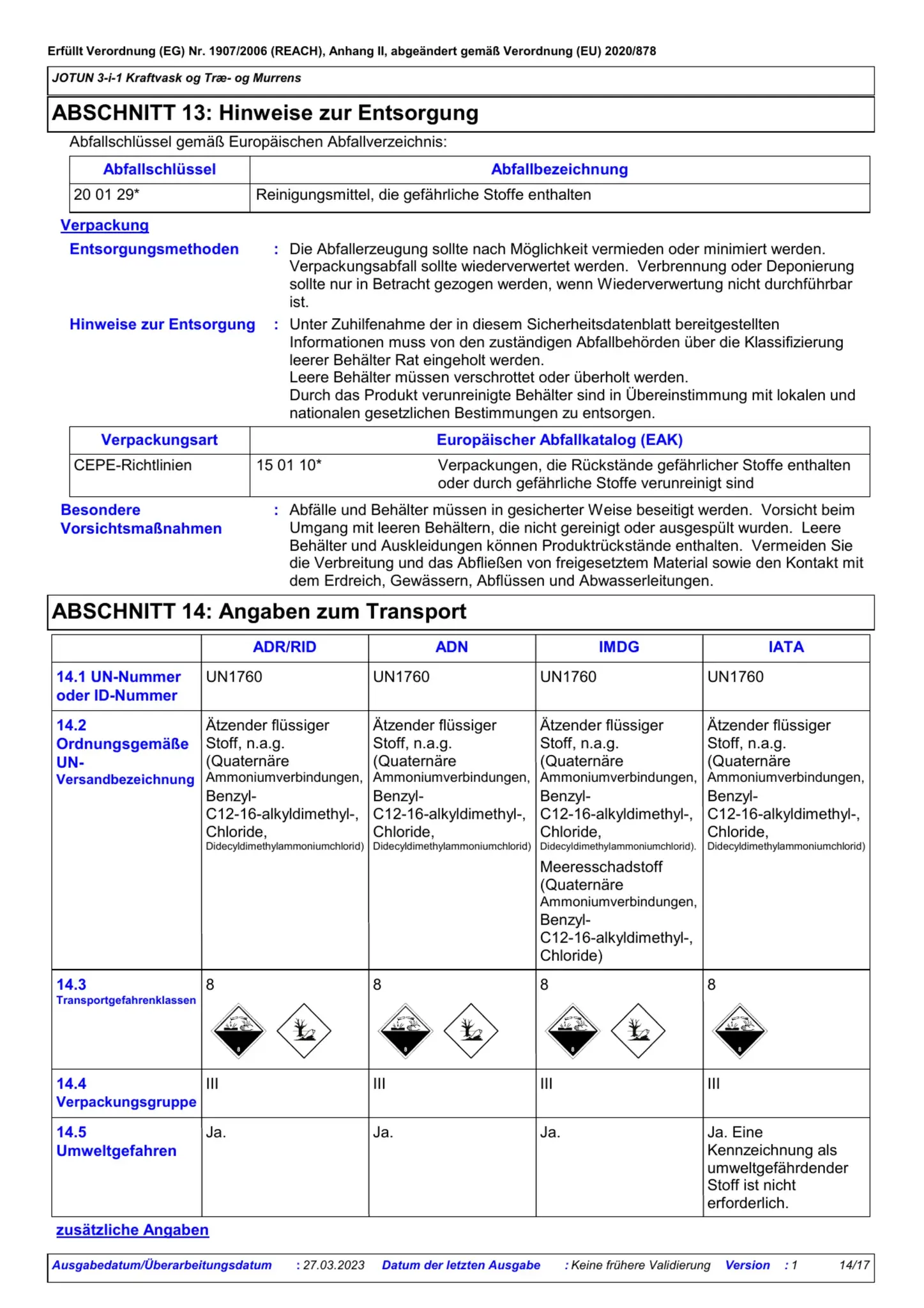 Sicherheitsdatenblatt Jotun Kraftvask Seite 14