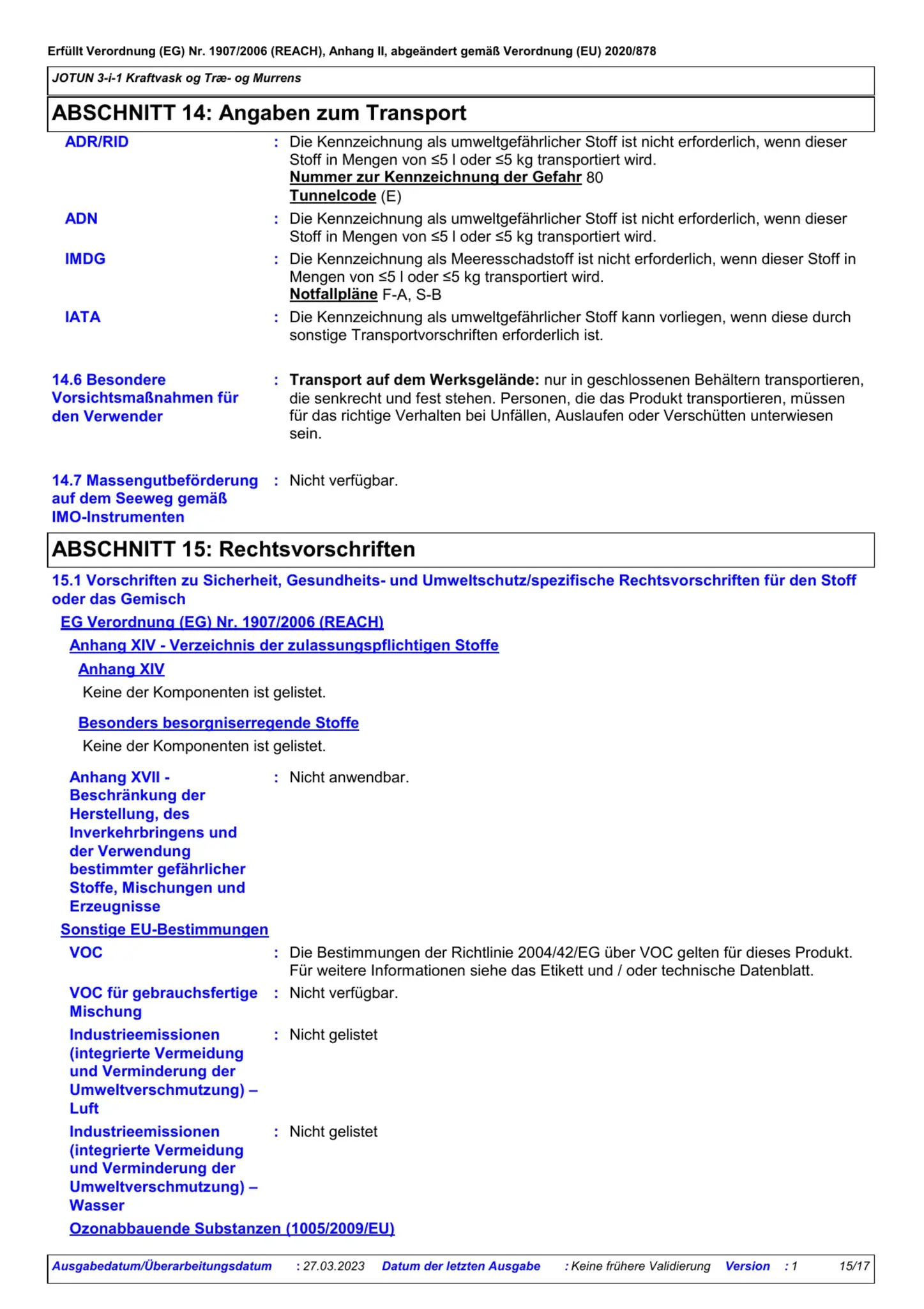 Sicherheitsdatenblatt Jotun Kraftvask Seite 15
