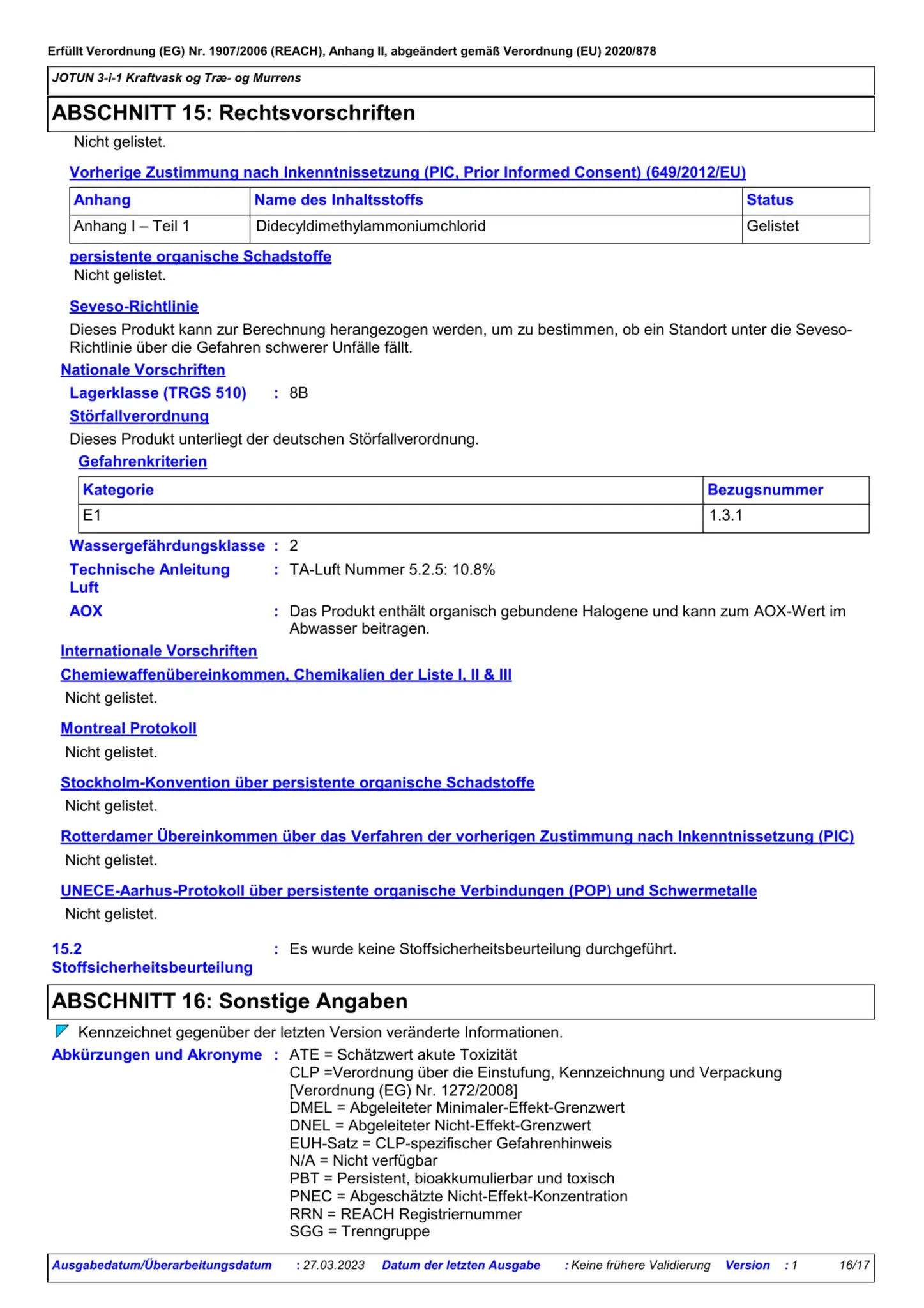 Sicherheitsdatenblatt Jotun Kraftvask Seite 16