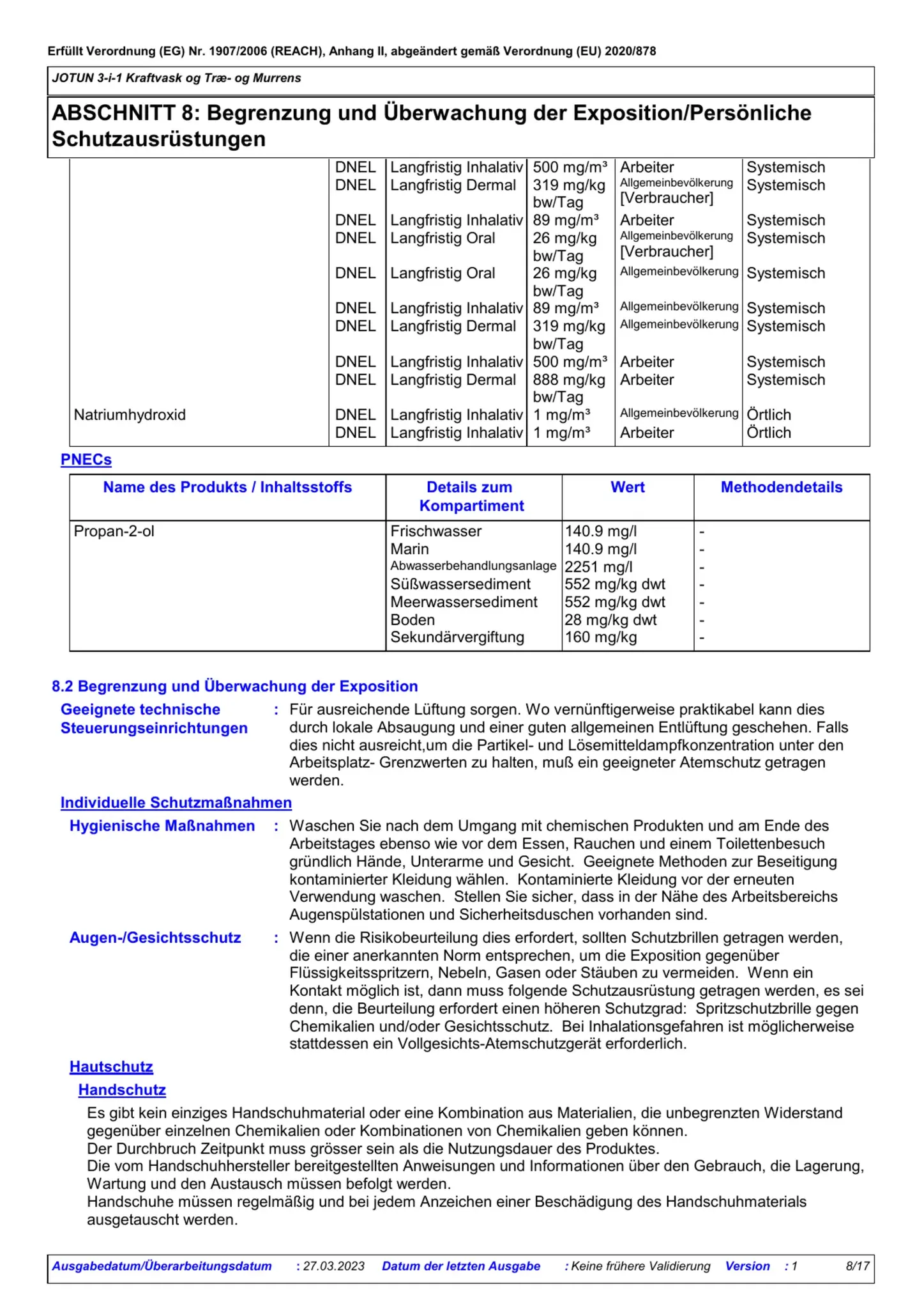 Sicherheitsdatenblatt Jotun Kraftvask Seite 8