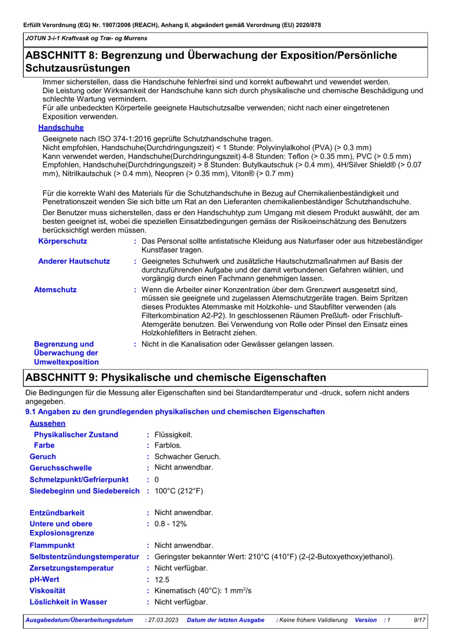 Sicherheitsdatenblatt Jotun Kraftvask Seite 9
