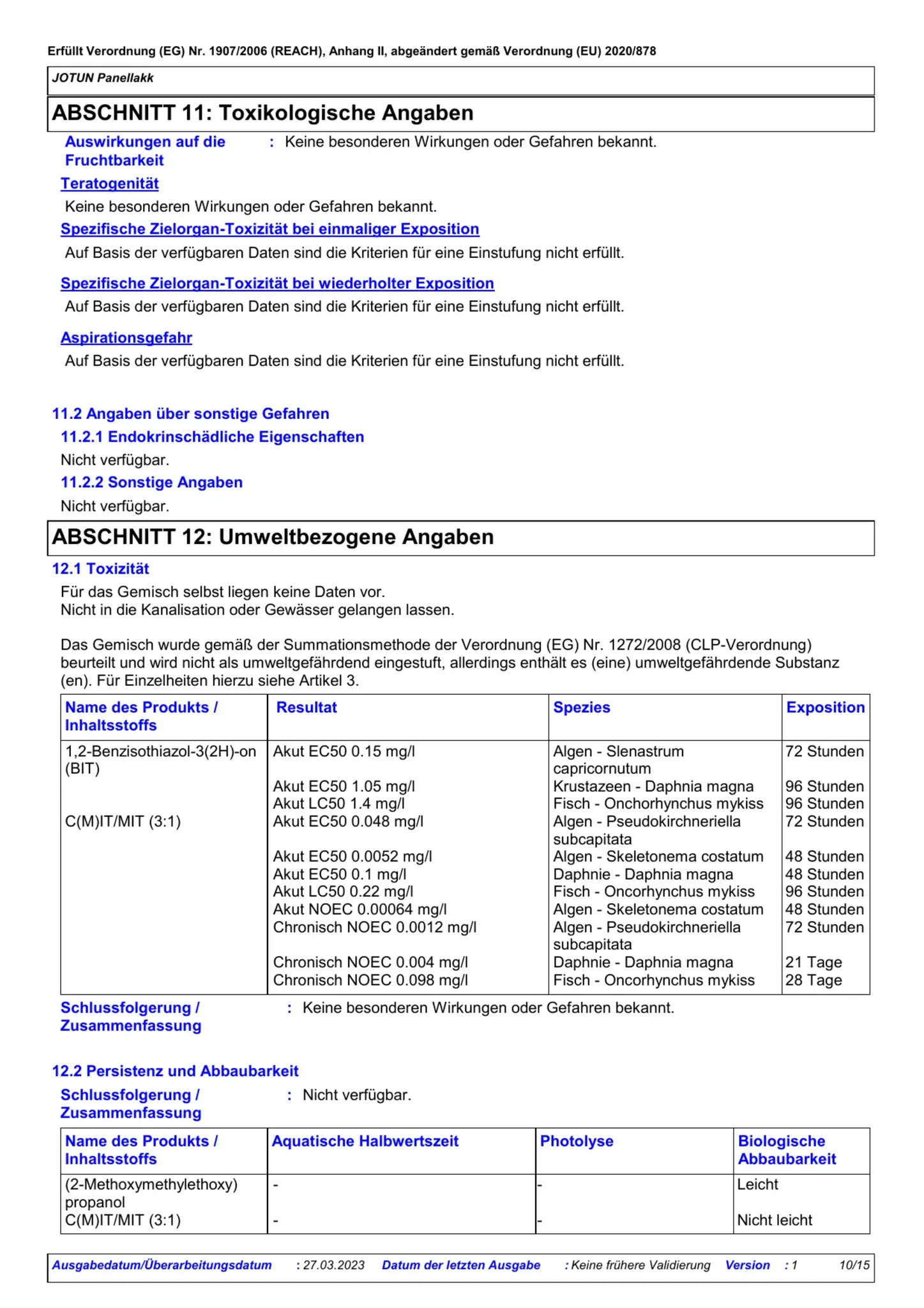 Sicherheitsdatenblatt Jotun Panellakk Seite 10