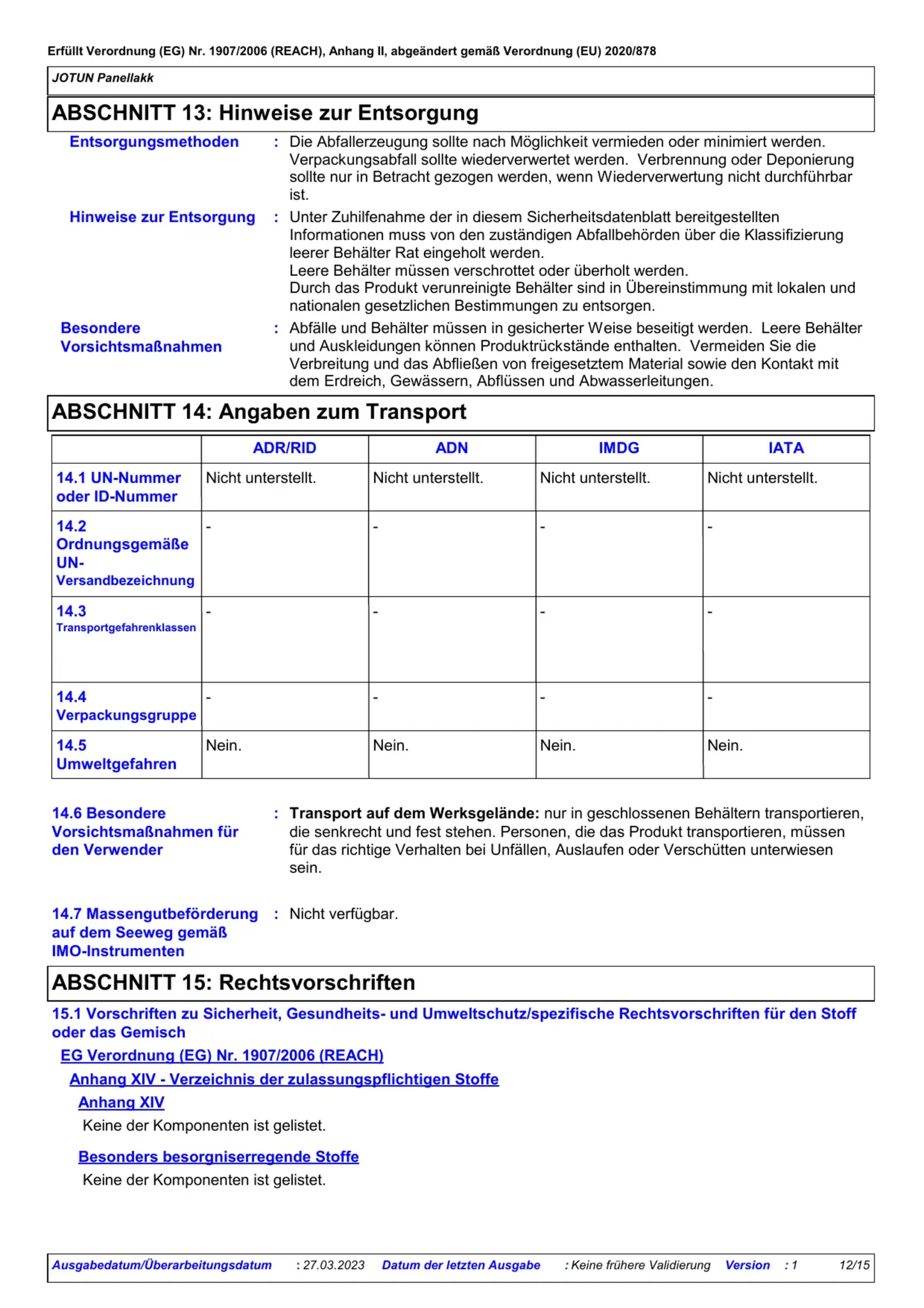 Sicherheitsdatenblatt Jotun Panellakk Seite 12