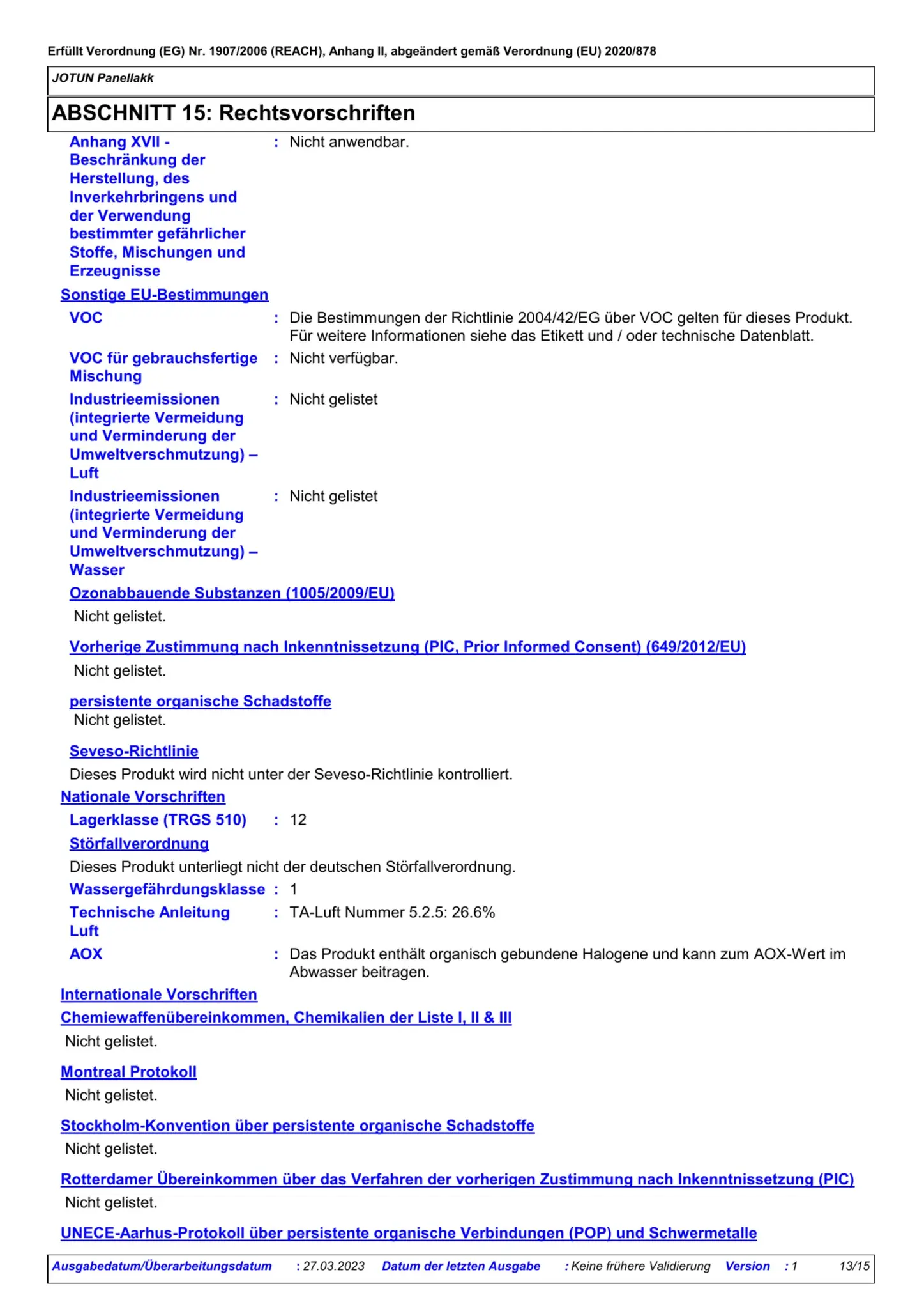 Sicherheitsdatenblatt Jotun Panellakk Seite 13