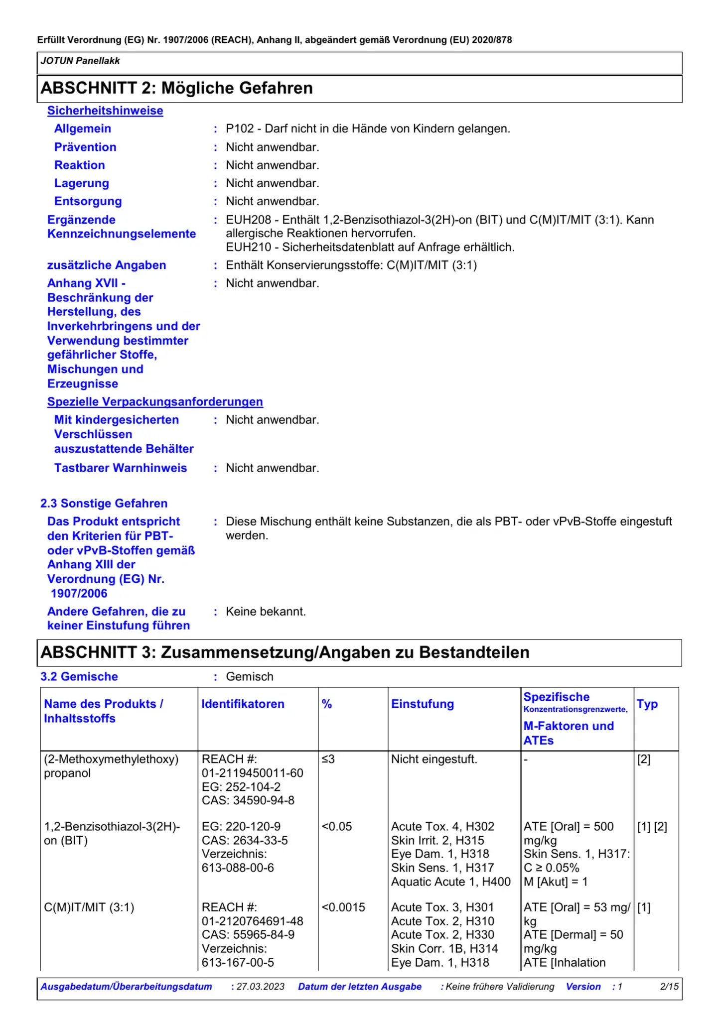 Sicherheitsdatenblatt Jotun Panellakk Seite 2