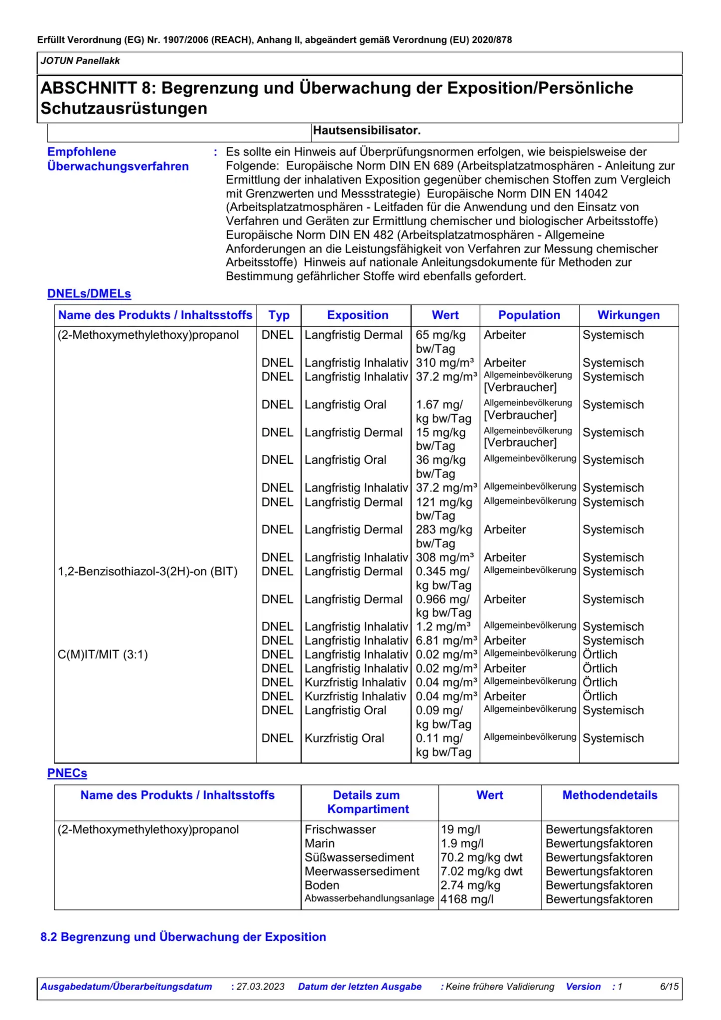 Sicherheitsdatenblatt Jotun Panellakk Seite 6