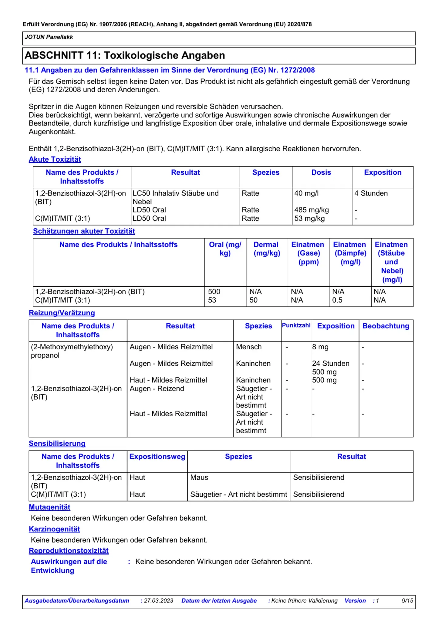 Sicherheitsdatenblatt Jotun Panellakk Seite 9