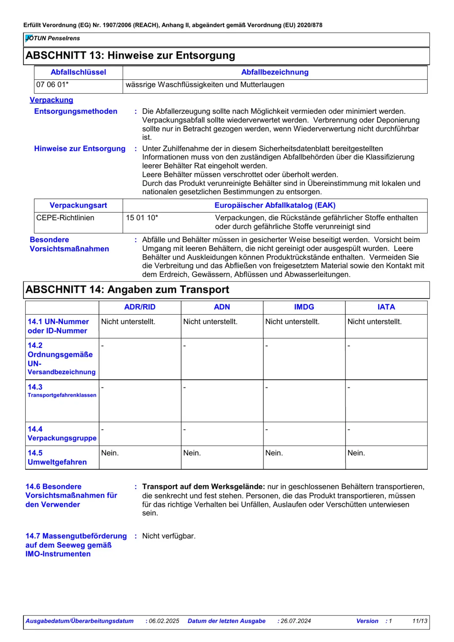 Sicherheitsdatenblatt Jotun Penselrens Seite 11