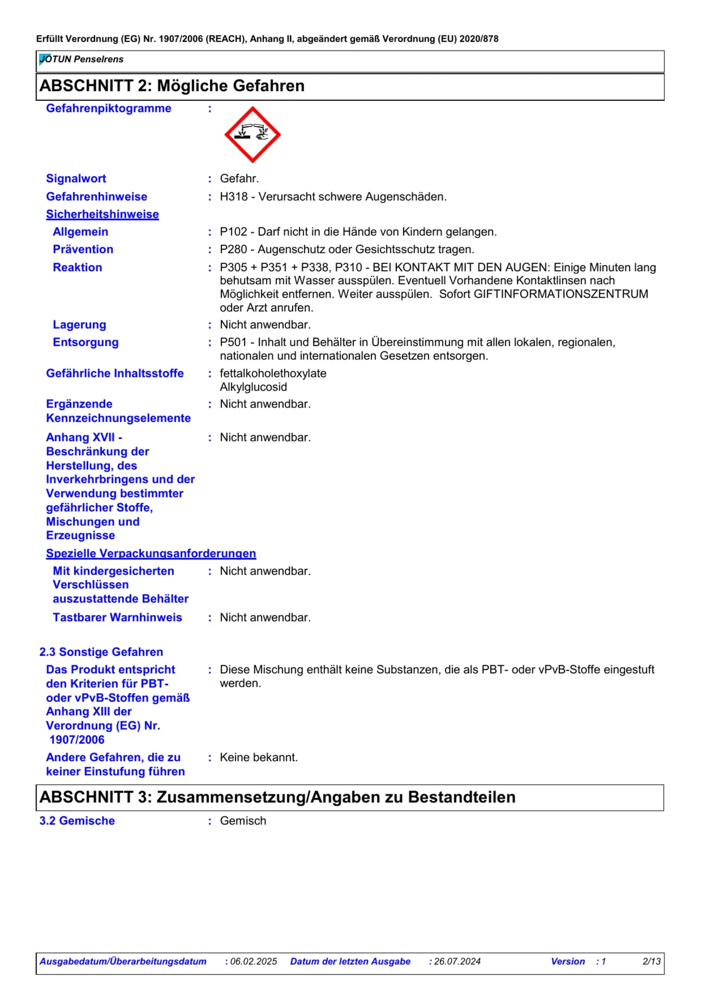 Sicherheitsdatenblatt Jotun Penselrens Seite 2
