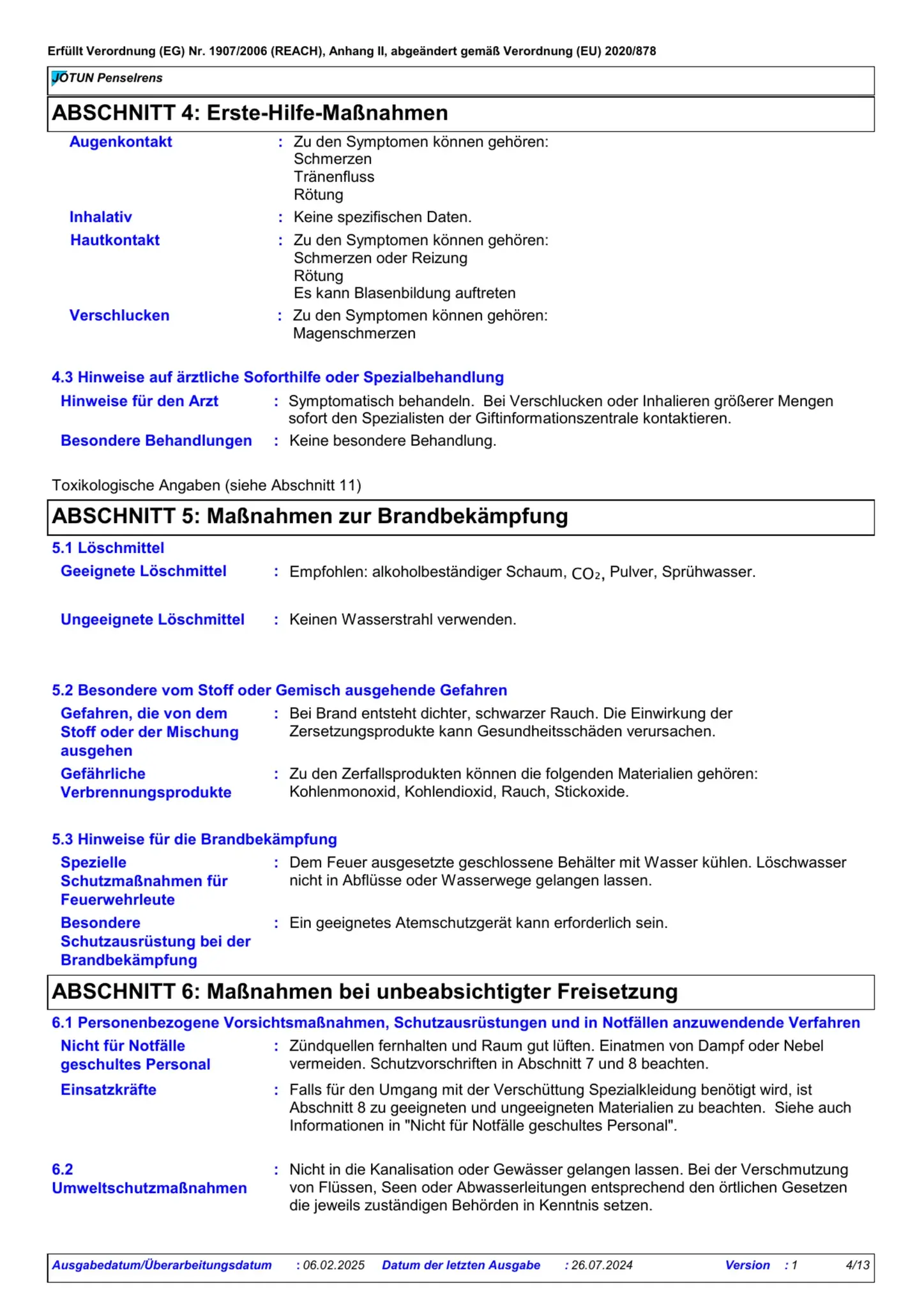 Sicherheitsdatenblatt Jotun Penselrens Seite 4