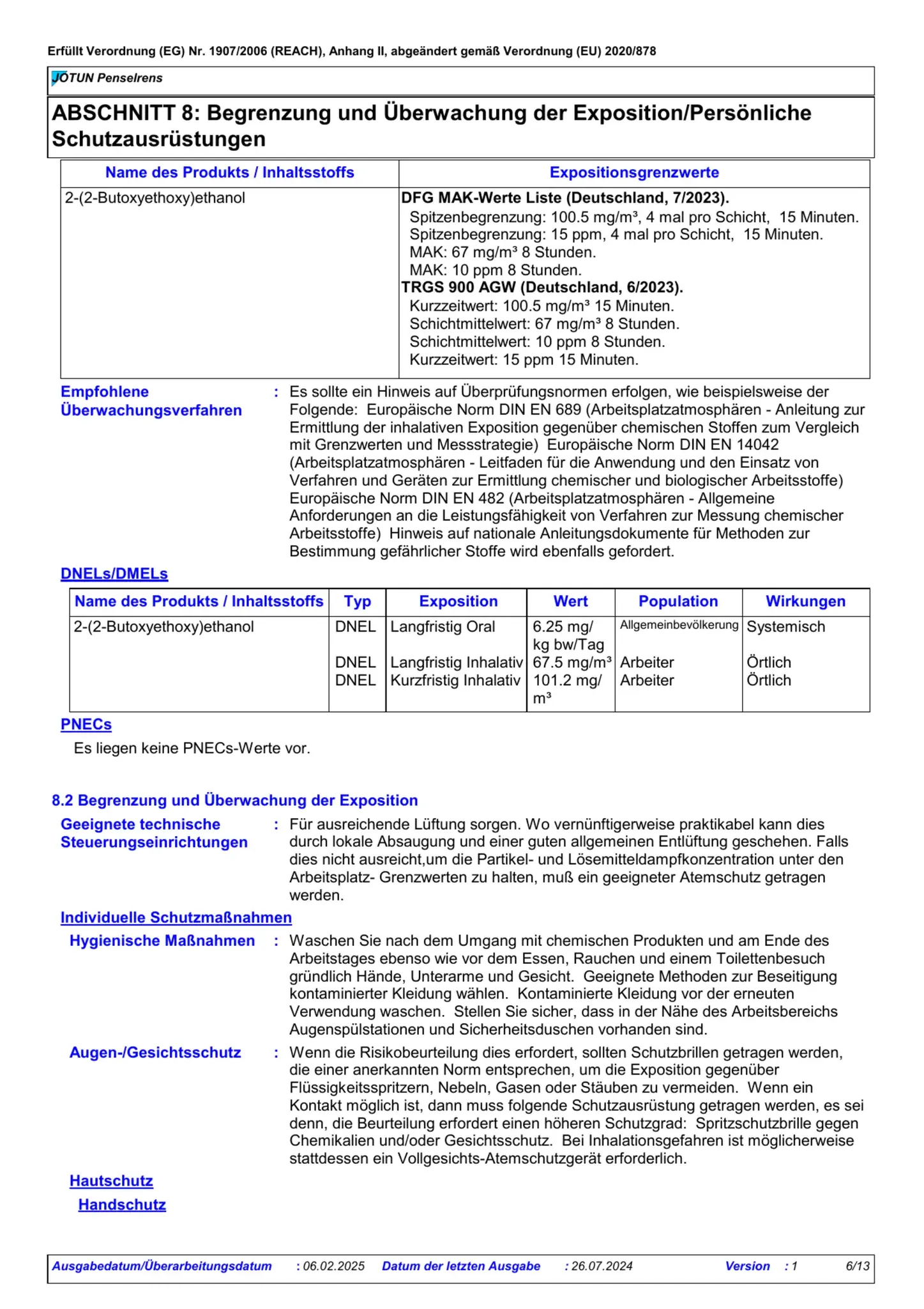Sicherheitsdatenblatt Jotun Penselrens Seite 6
