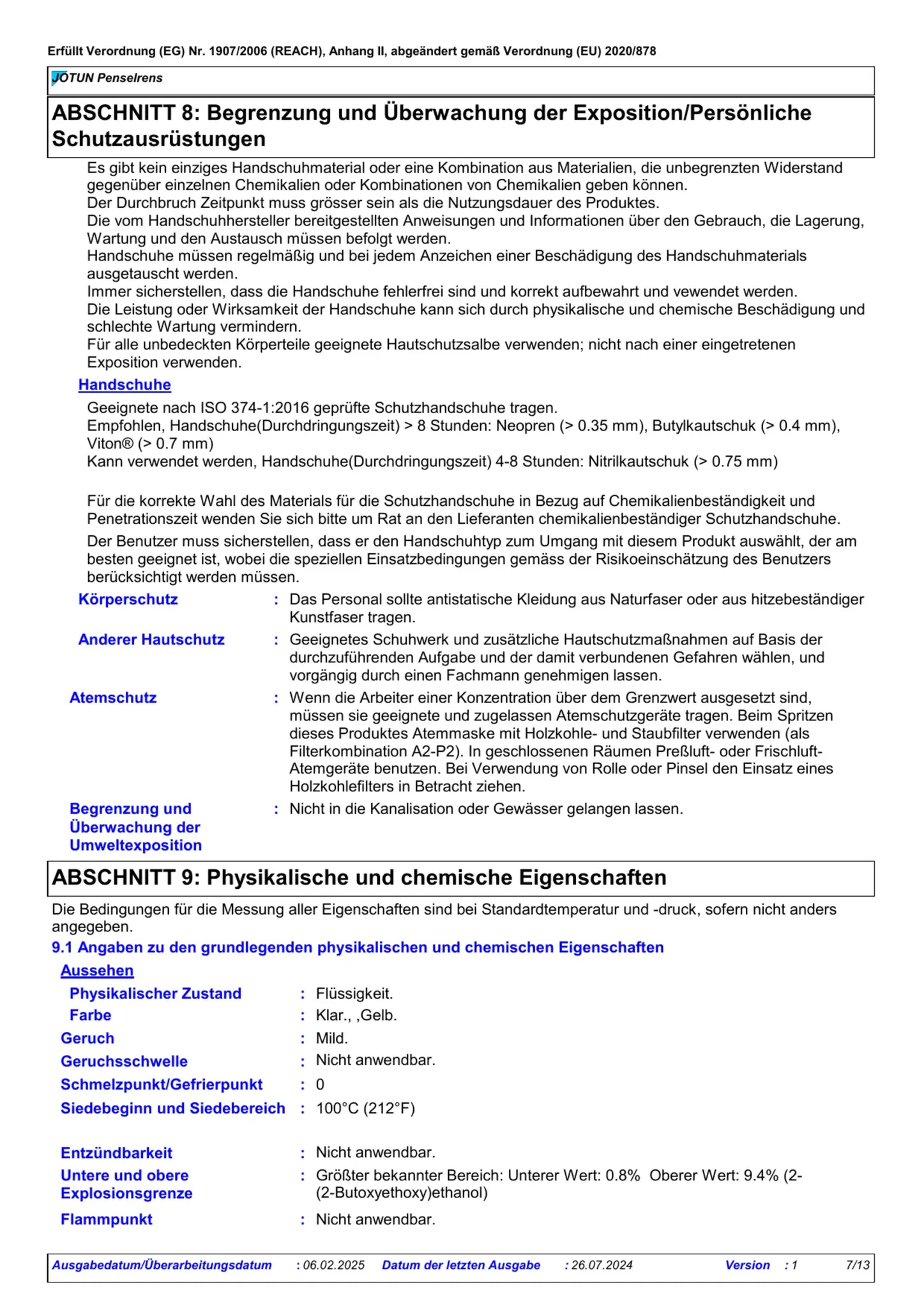 Sicherheitsdatenblatt Jotun Penselrens Seite 7