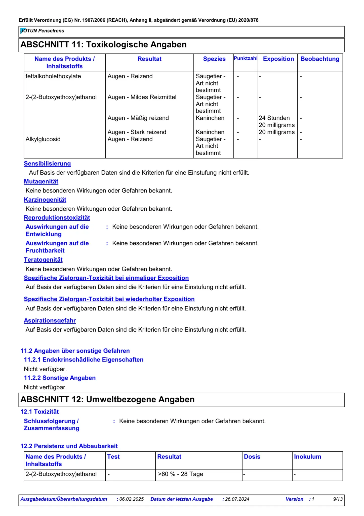 Sicherheitsdatenblatt Jotun Penselrens Seite 9
