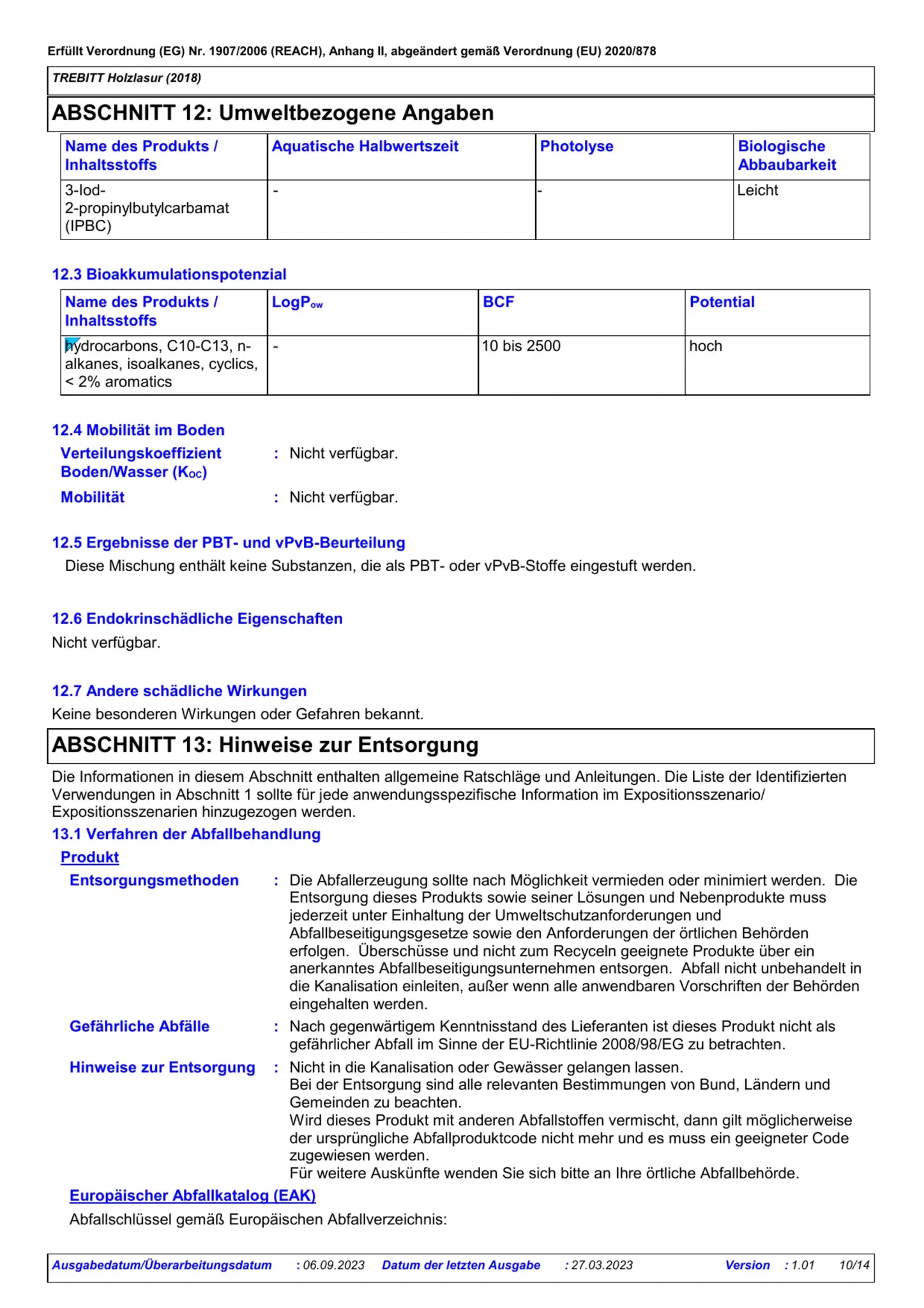 Sicherheitsdatenblatt Jotun Trebitt Holzlasur Seite 10