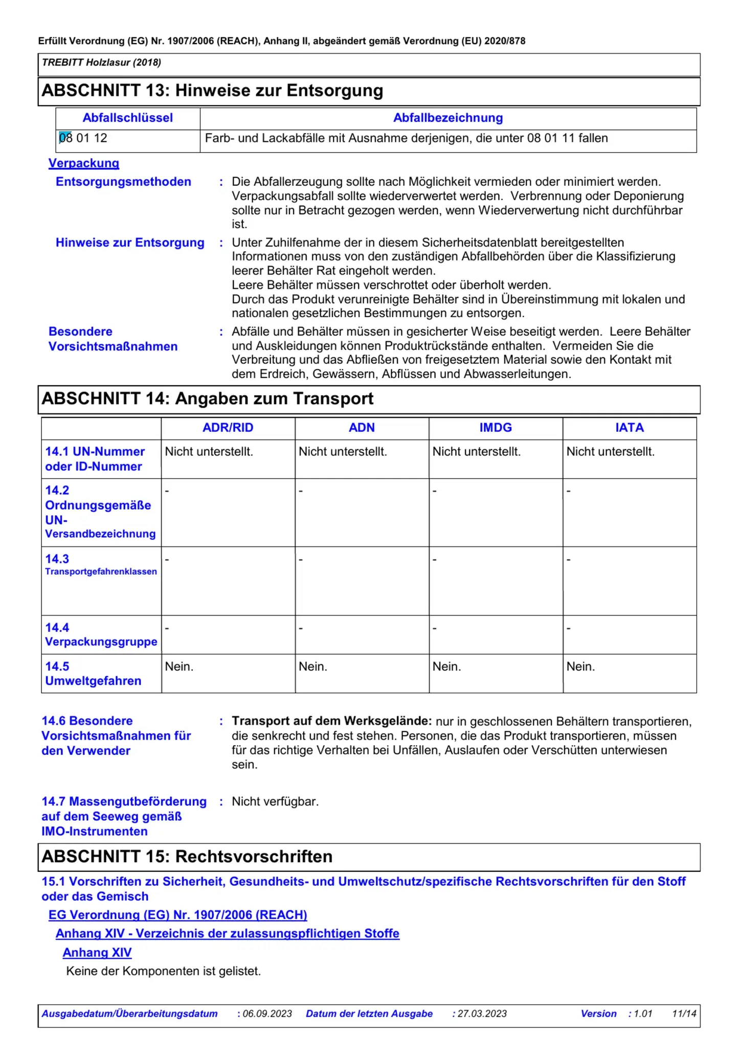 Sicherheitsdatenblatt Jotun Trebitt Holzlasur Seite 11