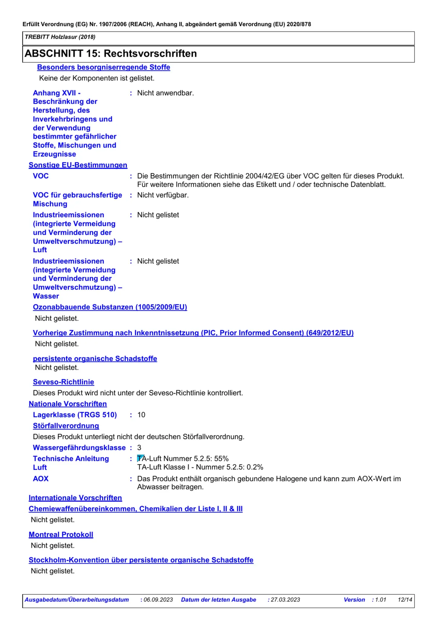 Sicherheitsdatenblatt Jotun Trebitt Holzlasur Seite 12