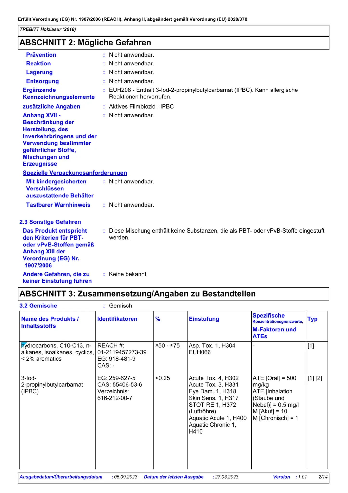 Sicherheitsdatenblatt Jotun Trebitt Holzlasur Seite 2