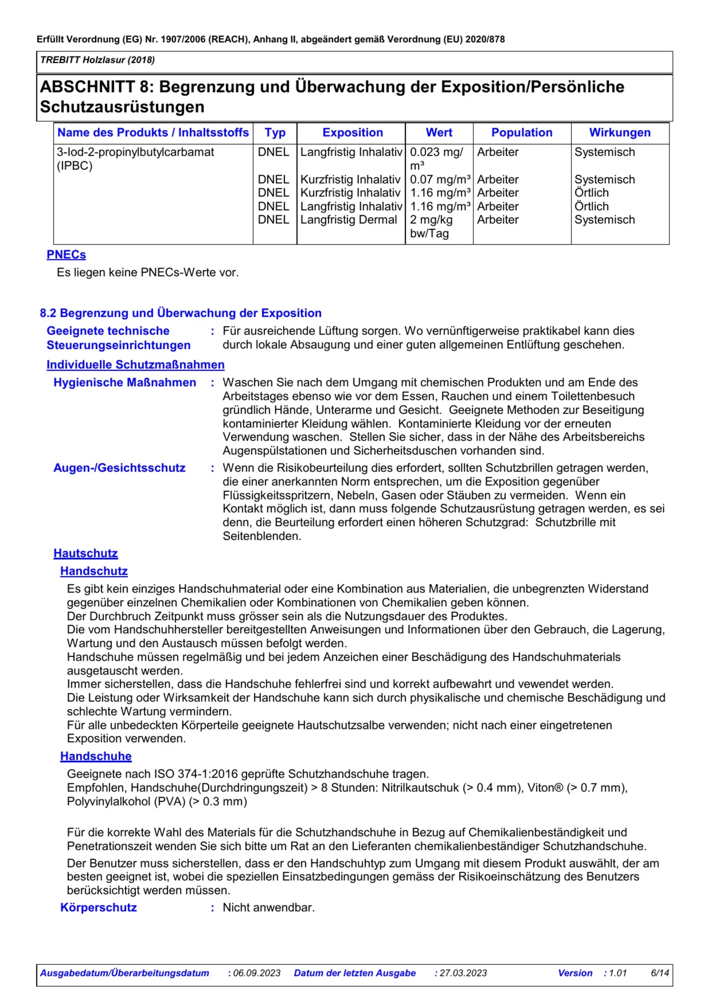 Sicherheitsdatenblatt Jotun Trebitt Holzlasur Seite 6