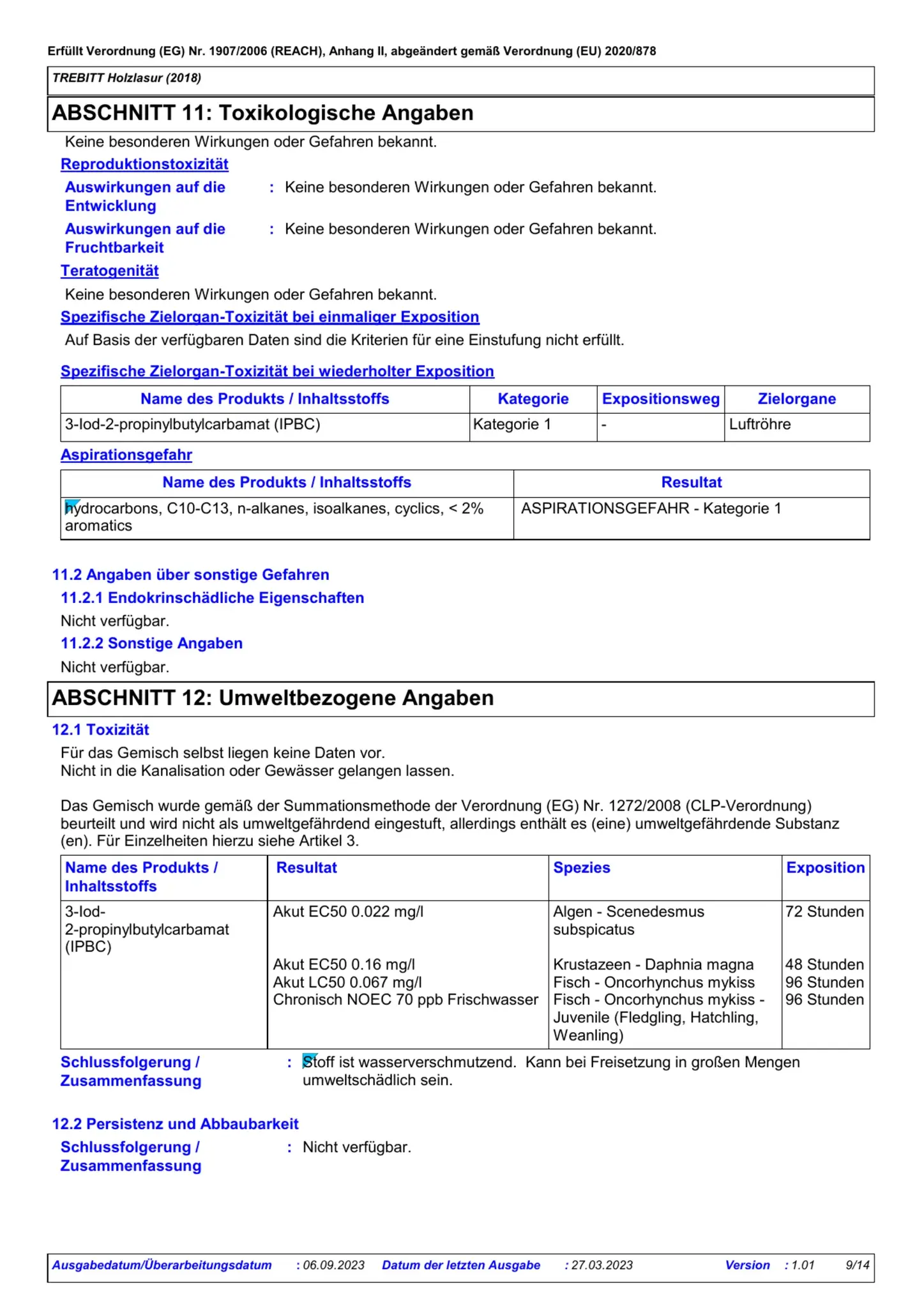 Sicherheitsdatenblatt Jotun Trebitt Holzlasur Seite 9
