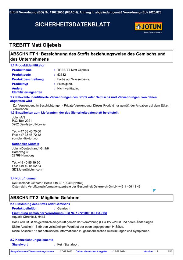 Trebitt Matt Oljebeis — Sicherheitsdatenblatt