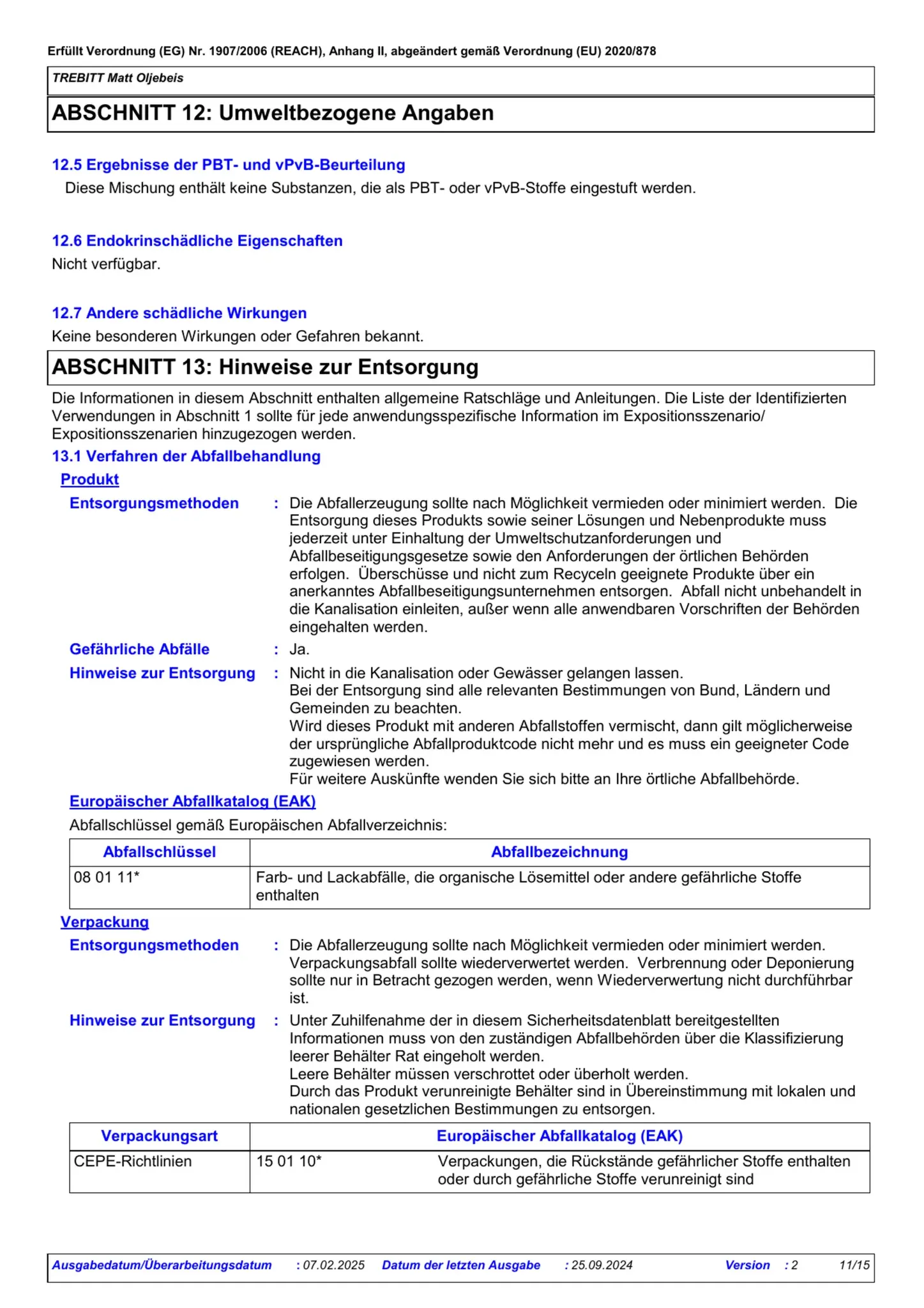 Sicherheitsdatenblatt Jotun Trebitt Matt Oljebeis Seite 11