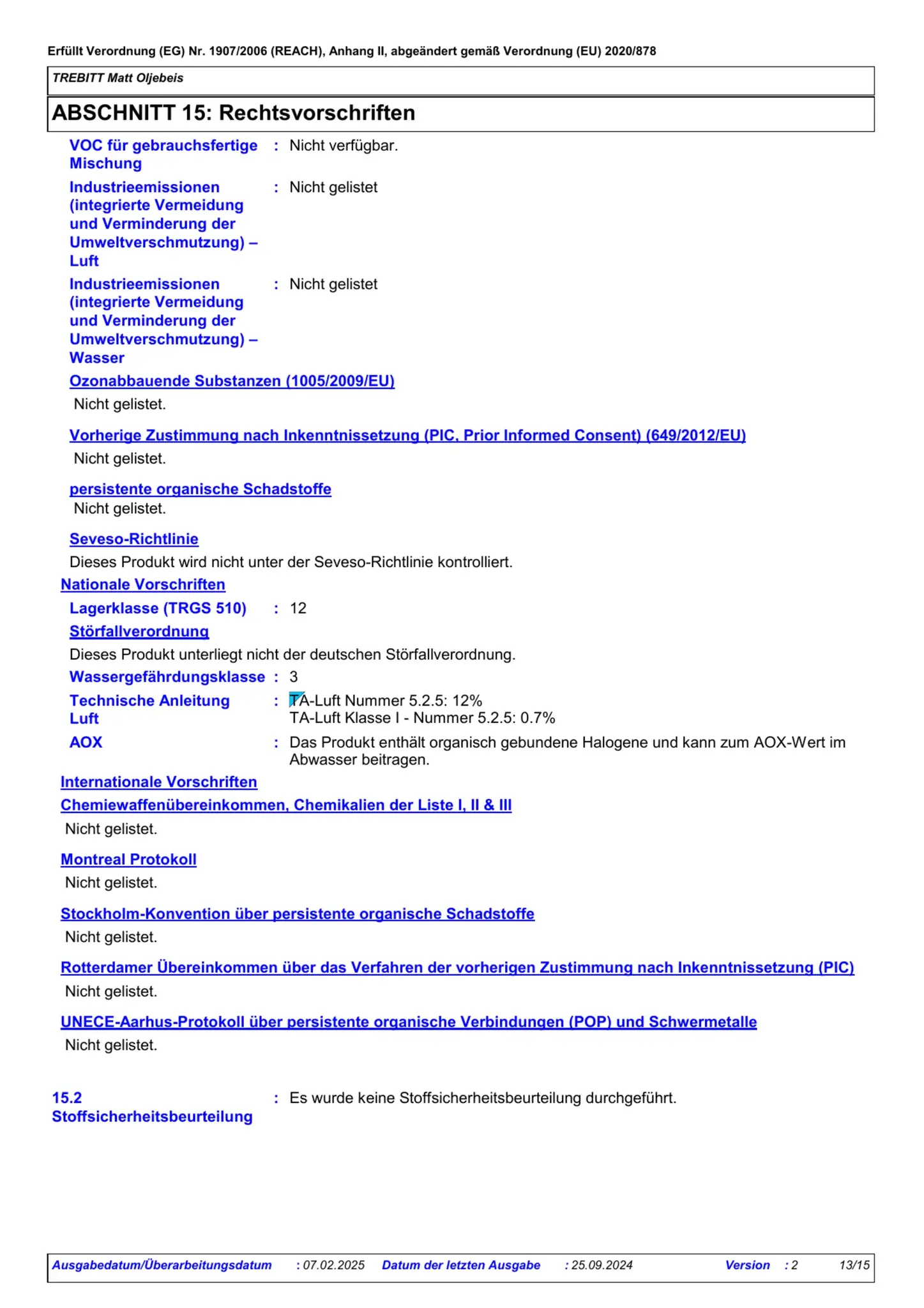 Sicherheitsdatenblatt Jotun Trebitt Matt Oljebeis Seite 13