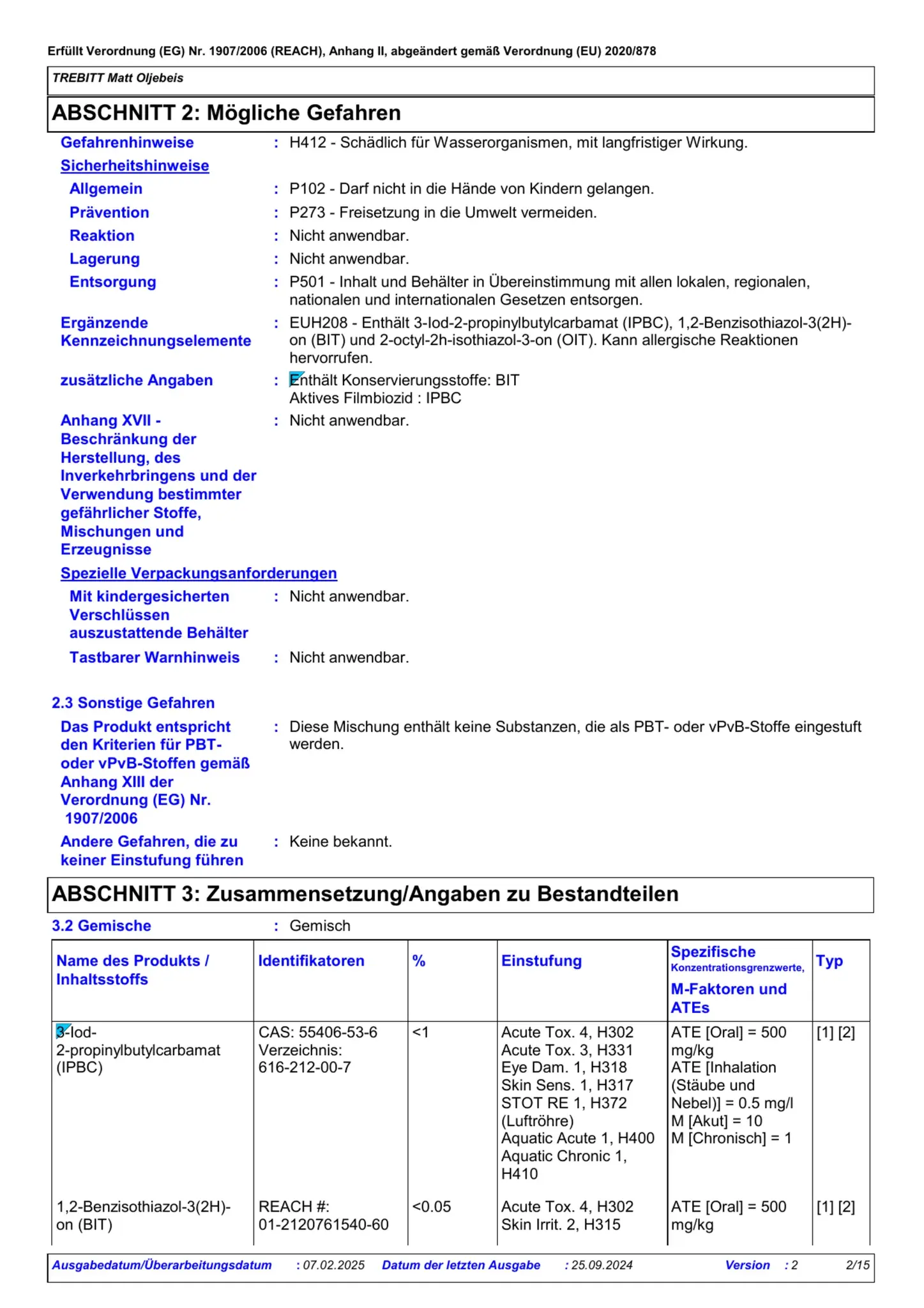 Sicherheitsdatenblatt Jotun Trebitt Matt Oljebeis Seite 2