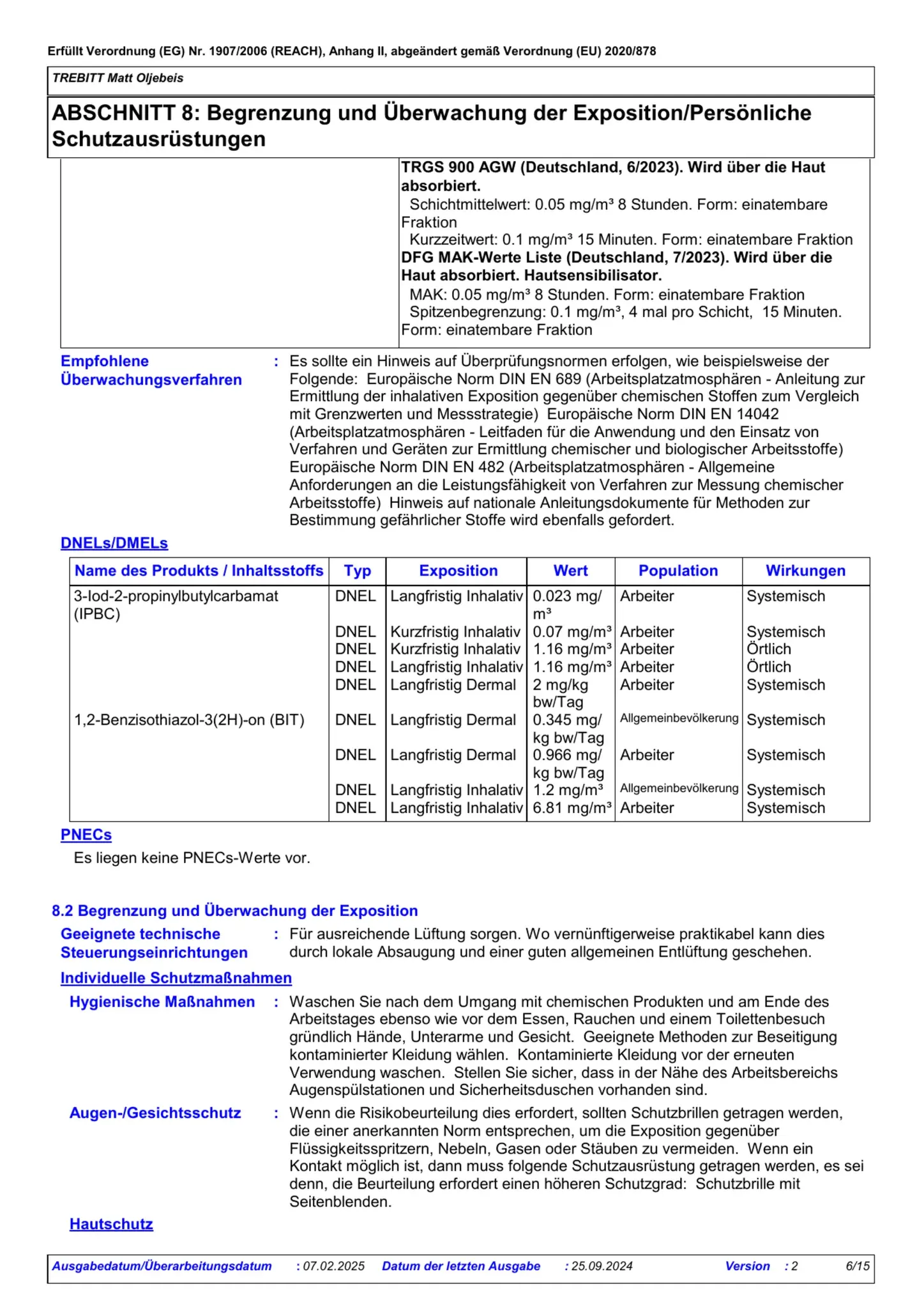 Sicherheitsdatenblatt Jotun Trebitt Matt Oljebeis Seite 6